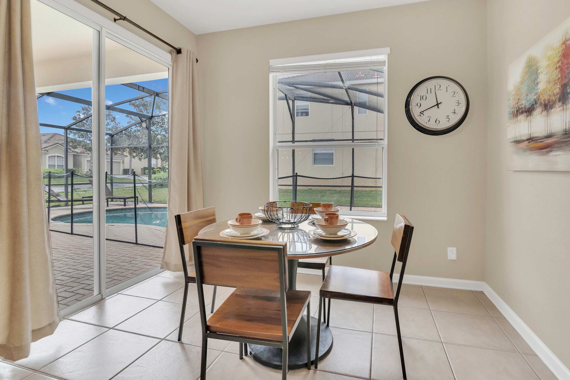 Casual dining with a direct view of the private pool. 