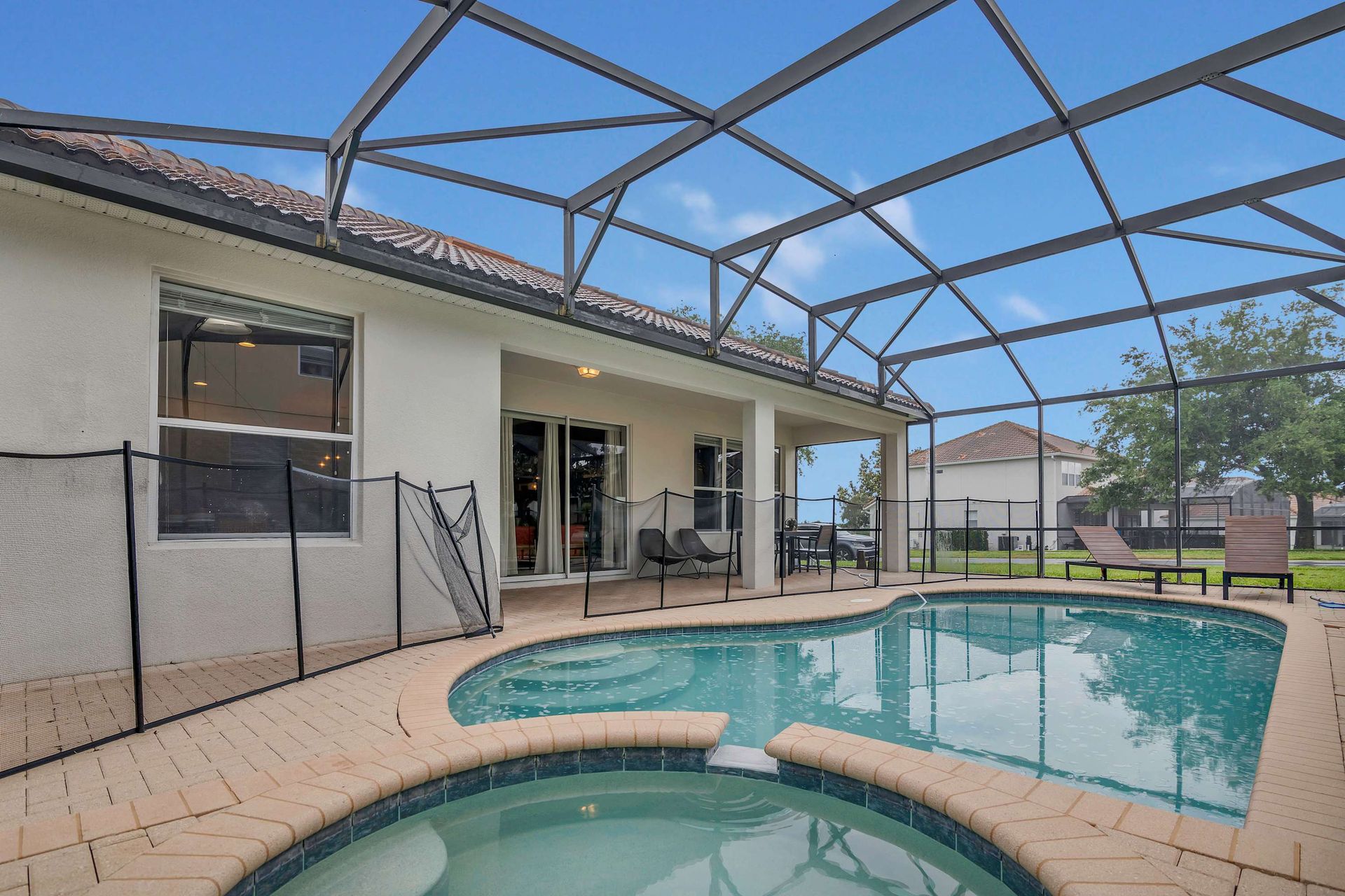 Your private oasis: cool off in the pool or soak in the bubbling spa.
