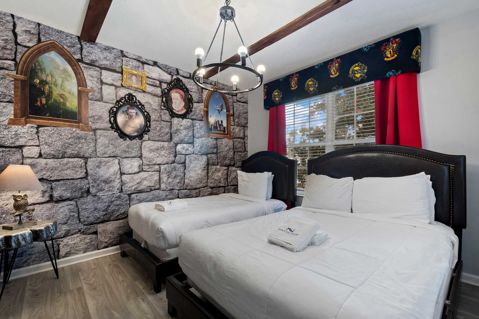 Wizard-themed room with castle décor, perfect for magical family getaways
