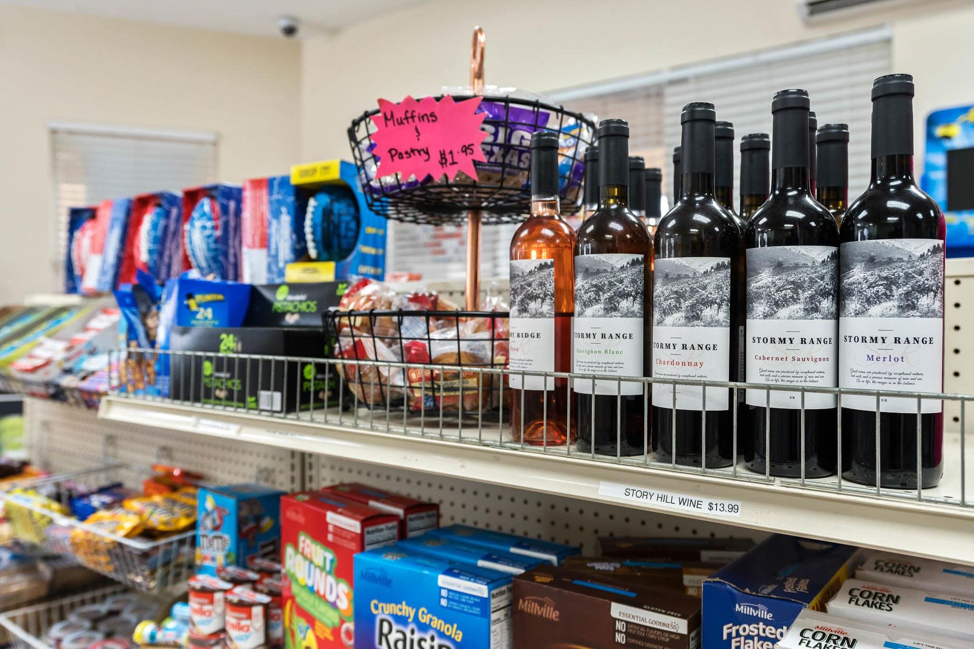 Convenience is key! Stocked shelves at the on-site market. 