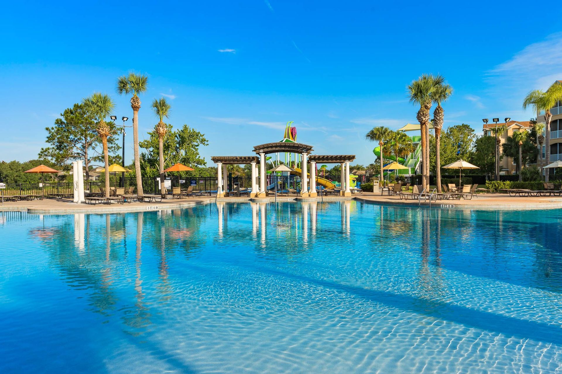 Stunning resort pool on a bright, sunny day.