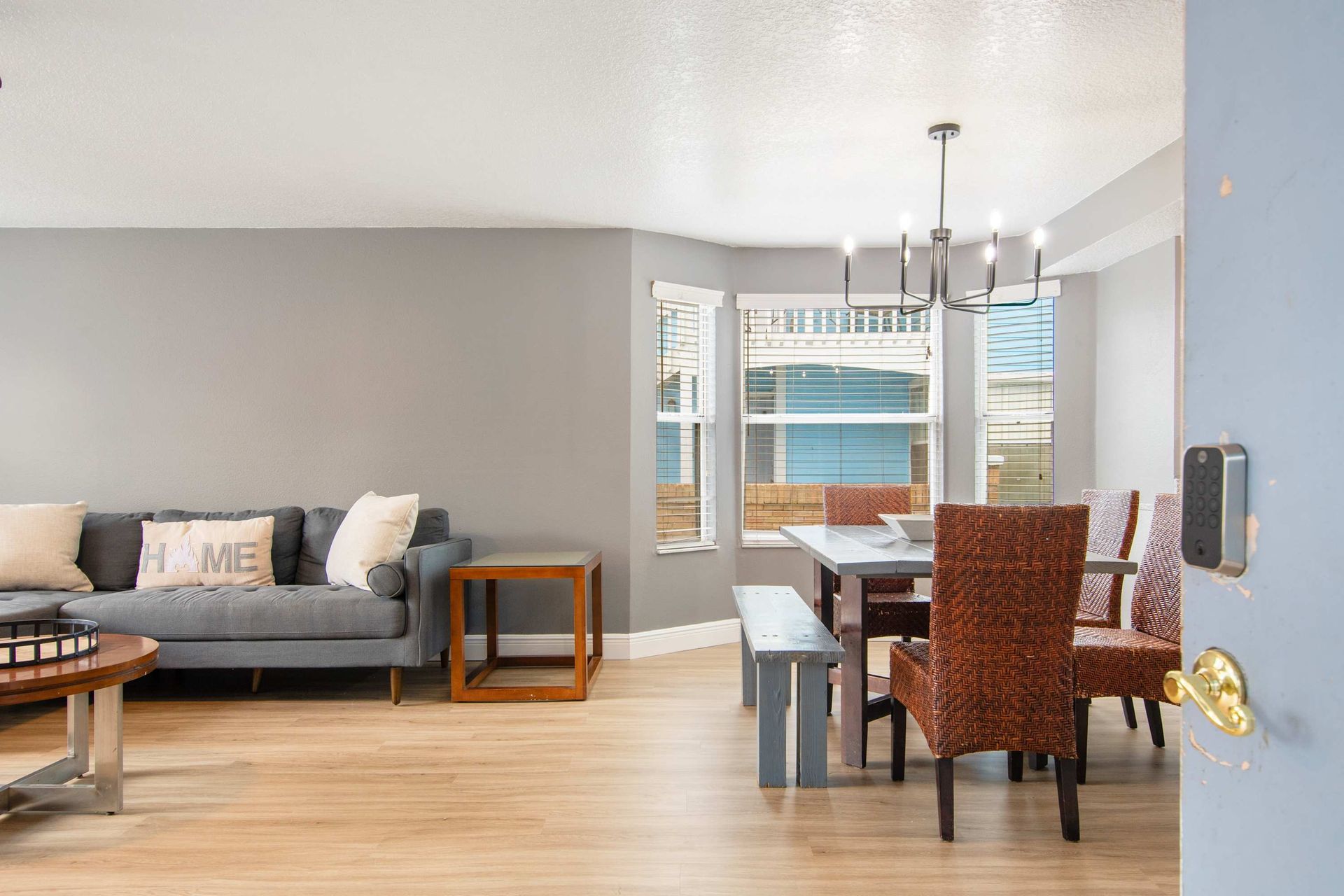 Open-concept living and dining for meals or relaxing at home.