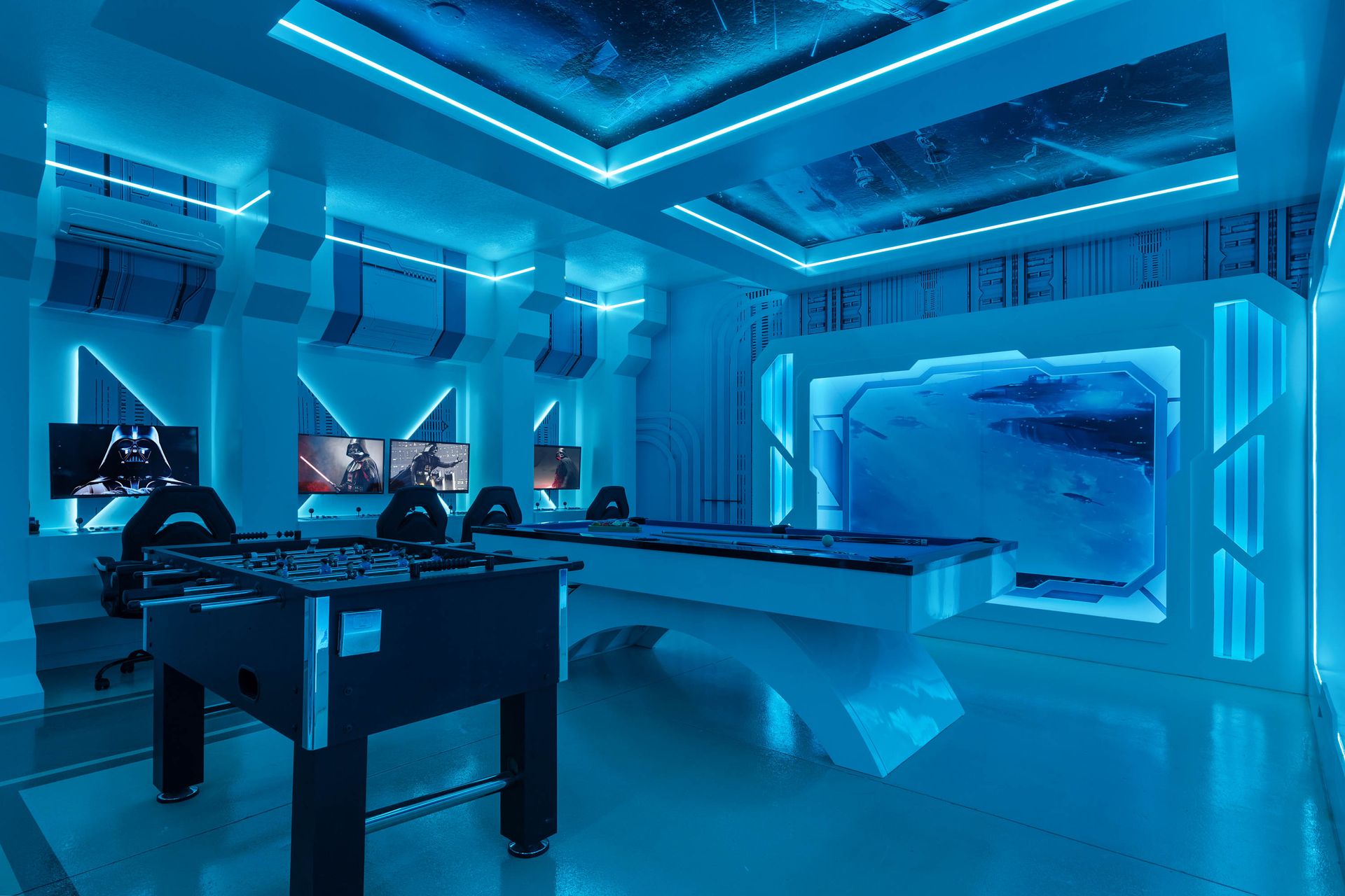 Ultimate gaming experience with futuristic blue lighting.