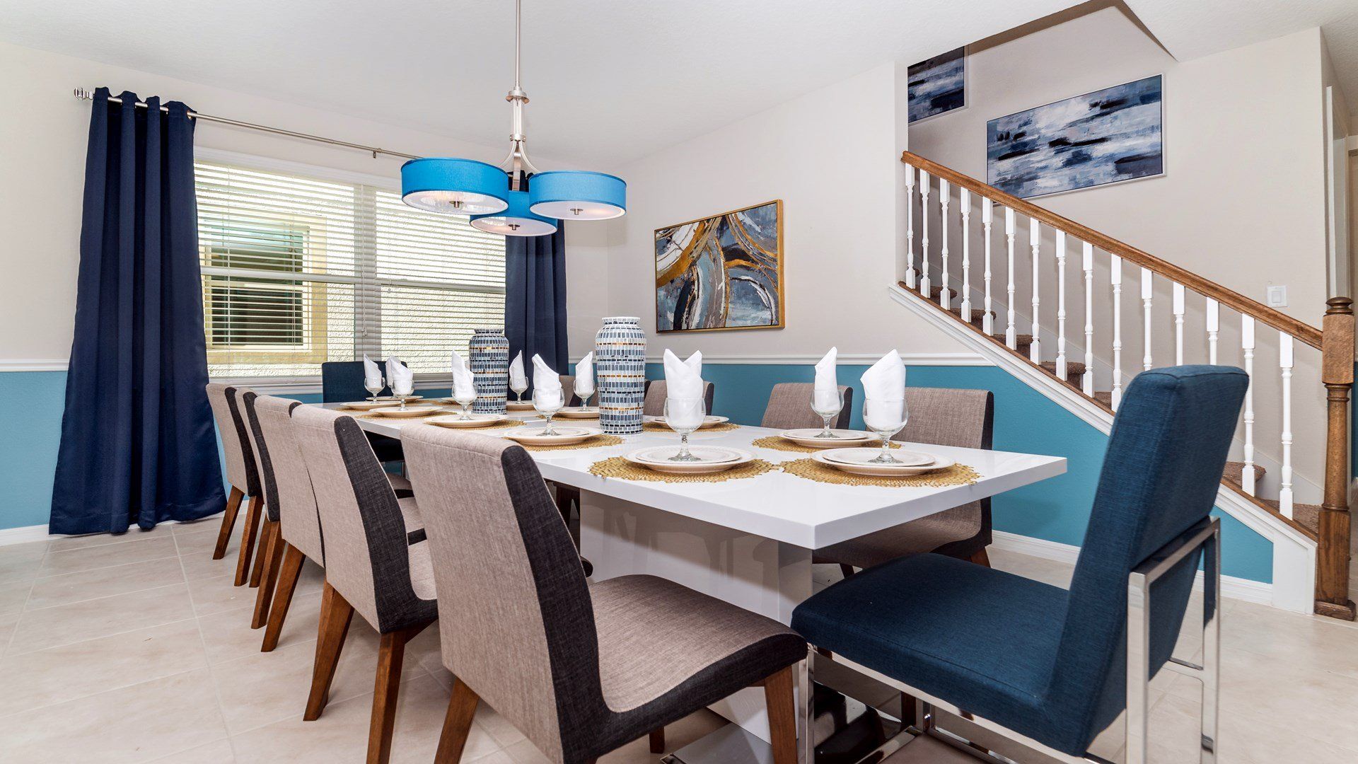 A generously sized dining table awaits, ready to accommodate your family feast with ample space for delightful meals and shared moments.