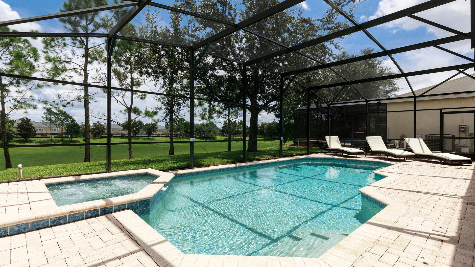 Enjoy stunning views out on to the park from your own private pool