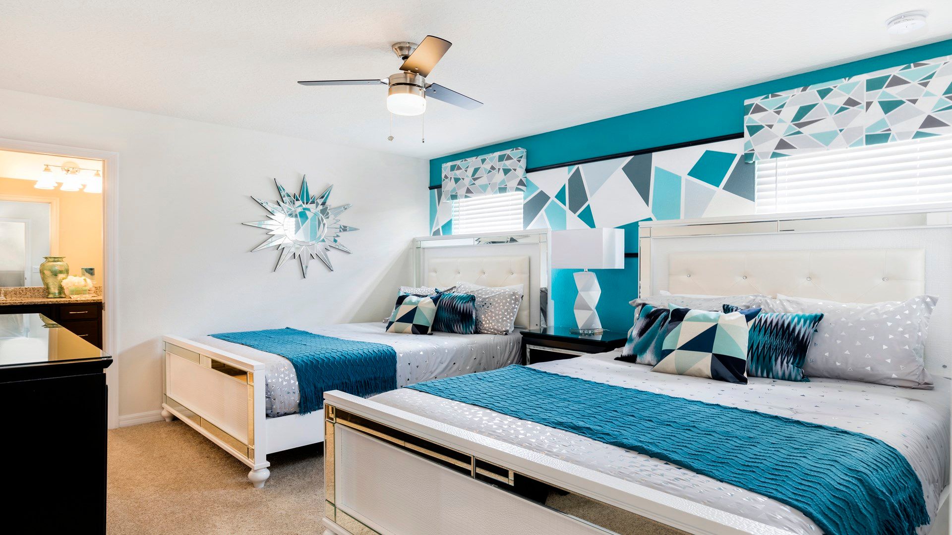 Chic double room with bold geometric accents and stylish modern décor.