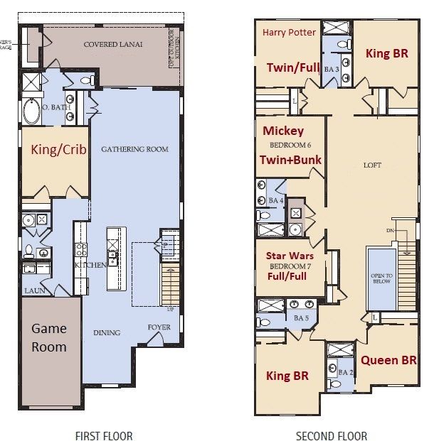 7 themed bedrooms, game room, lanai, and spacious living for family fun!