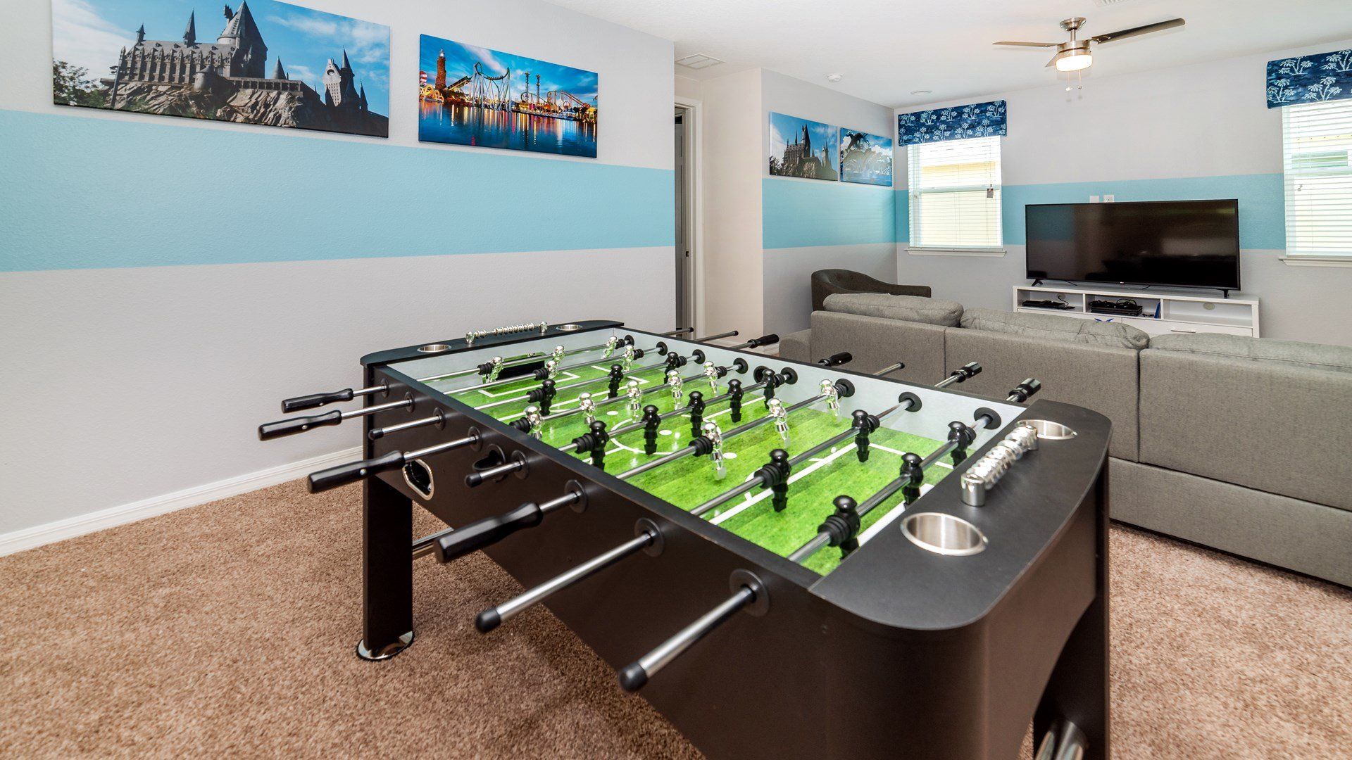 A playful touch to the lounge area with the inclusion of a foosball table.