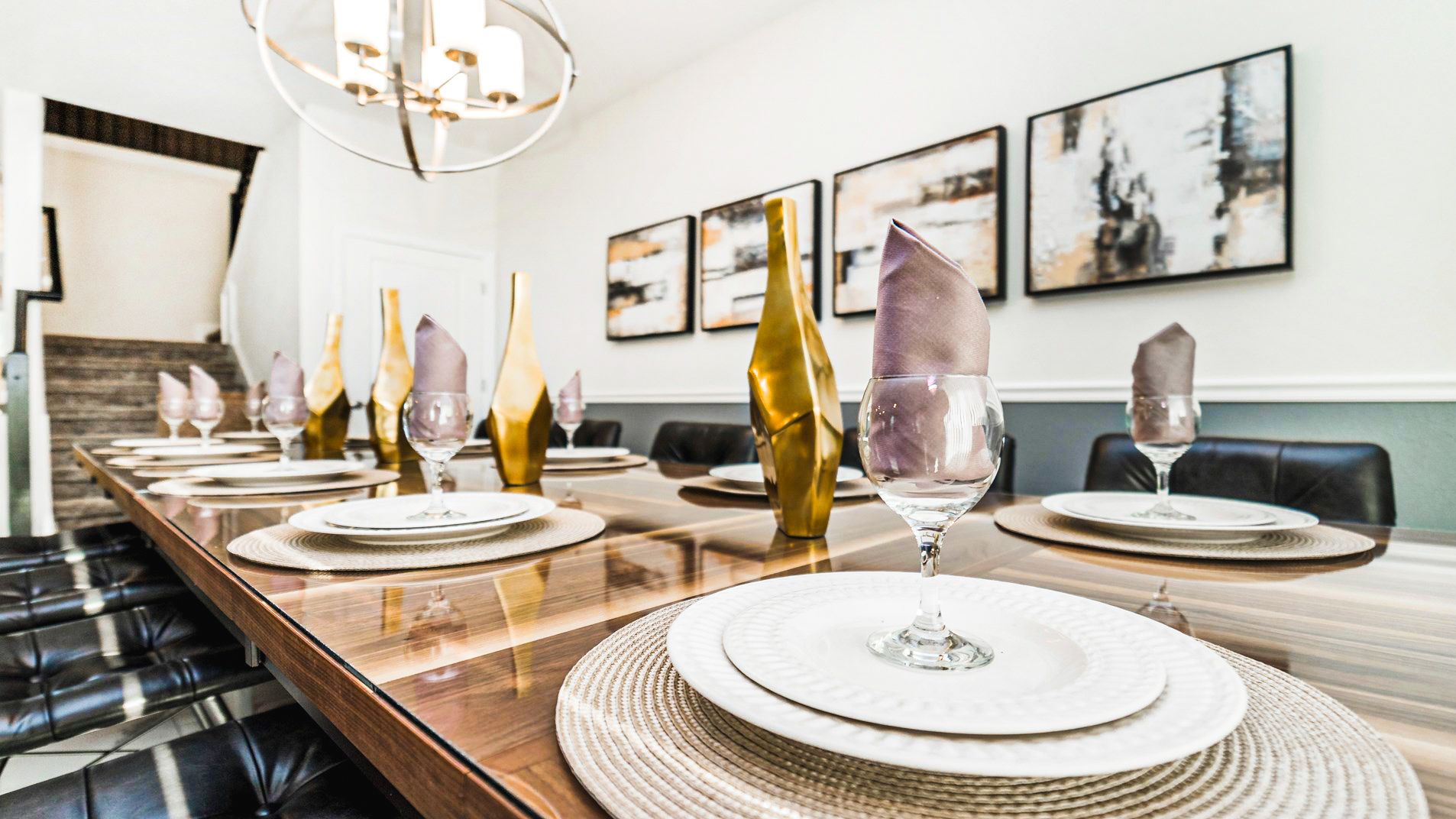 Elegant dining setup with modern decor and seating for a stylish meal—perfect for gatherings!