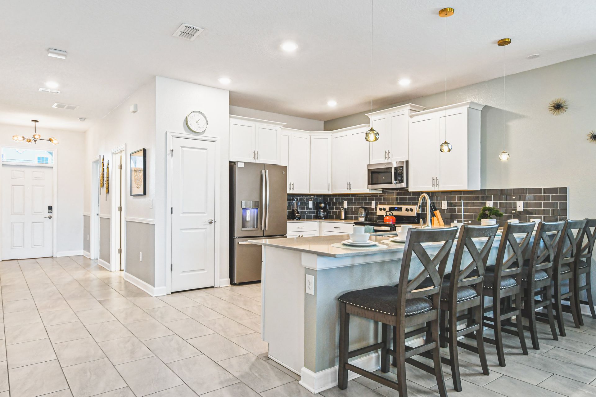 Culinary space featuring a breakfast bar for convenient dining