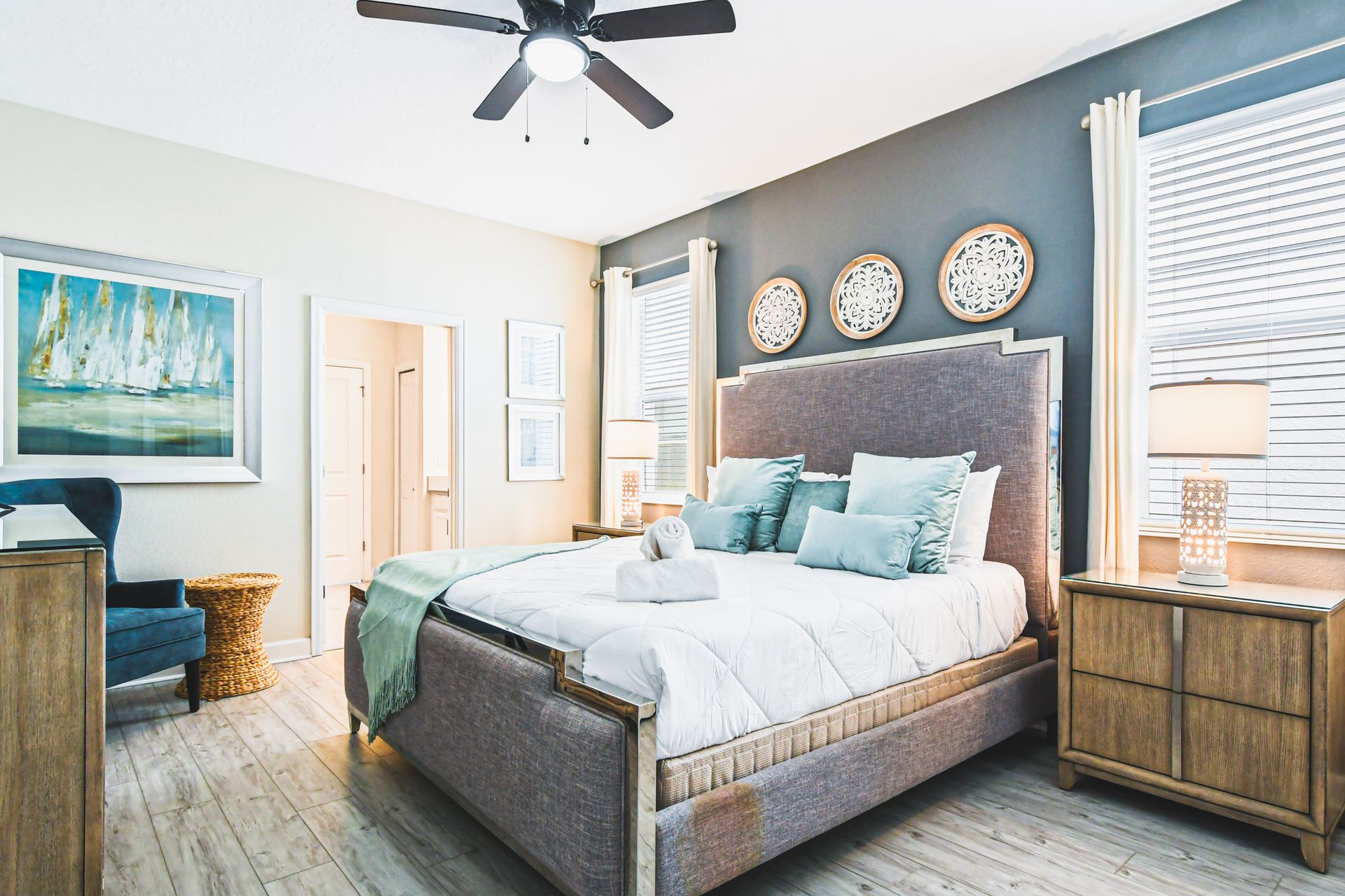 Elegant bedroom featuring a TV for refined relaxation and entertainment