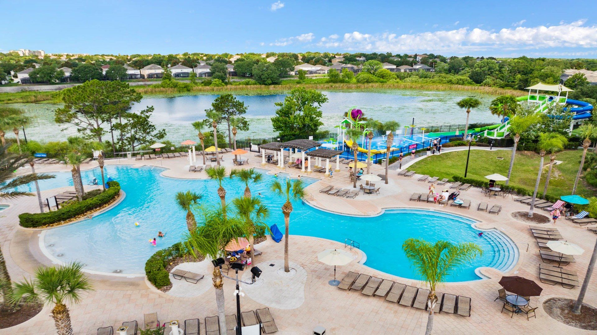 Lakefront resort with pools, waterslides & tropical paradise vibes!