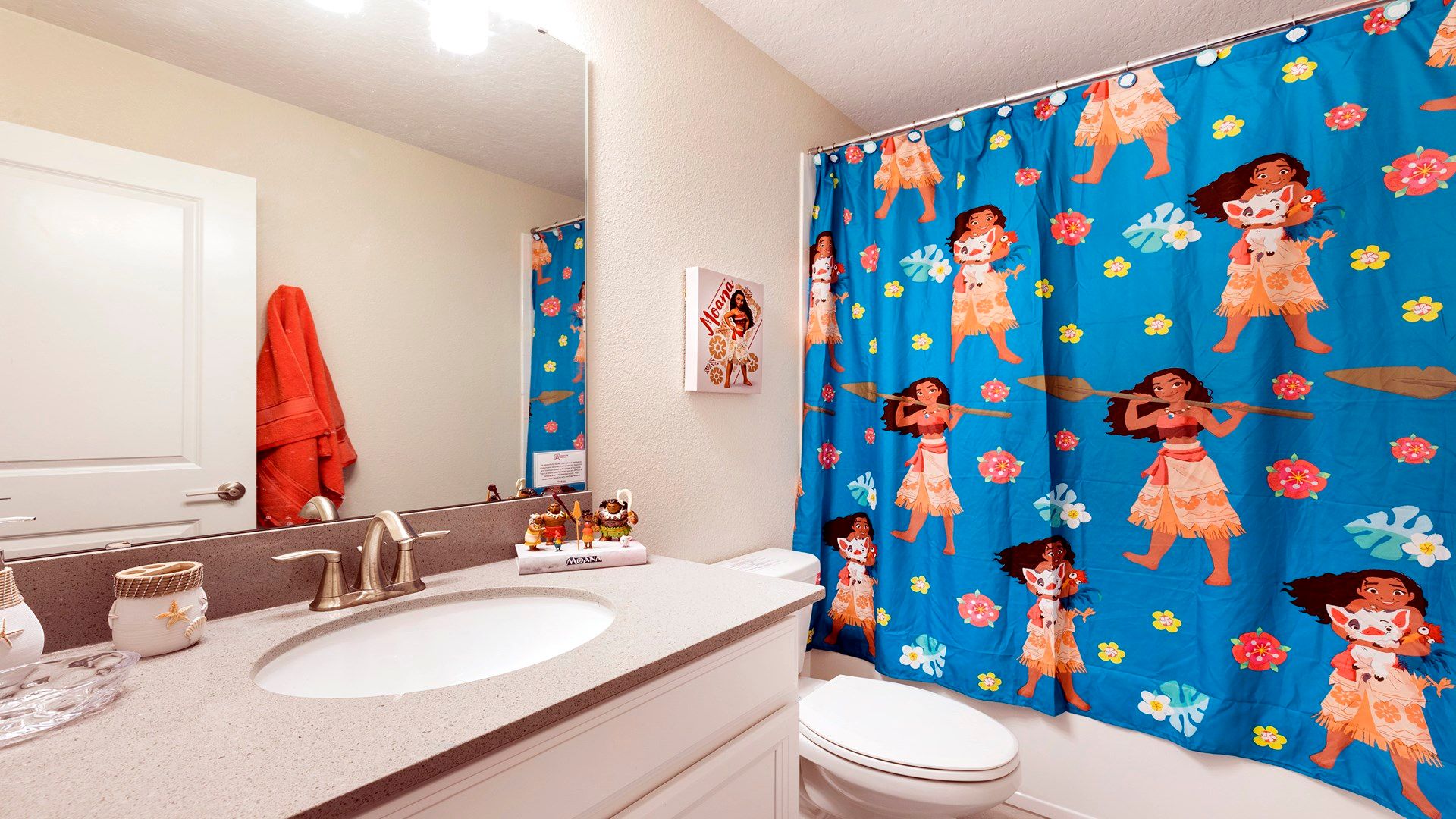 Moana-themed bathroom with vibrant decor kids will adore!