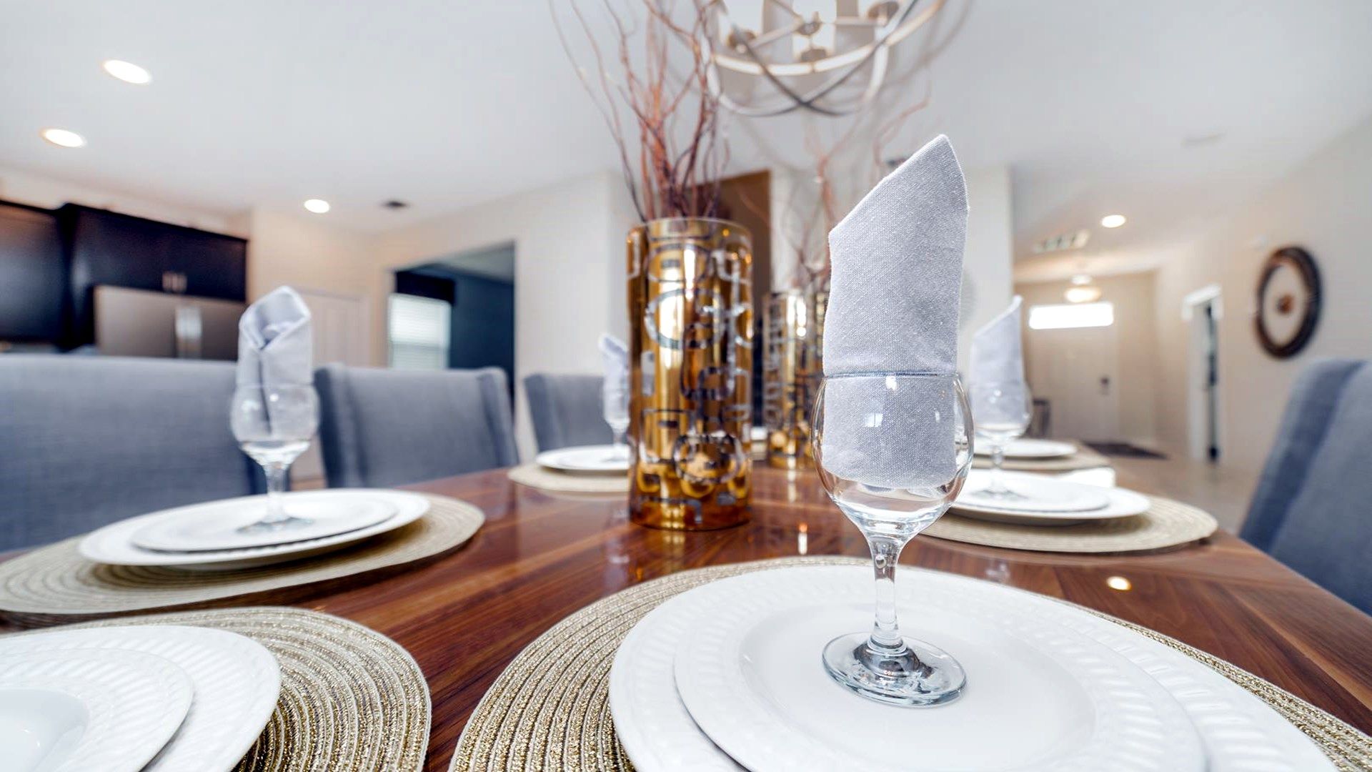 Elegant dining setup in a modern home, perfect for gatherings and fine dining.