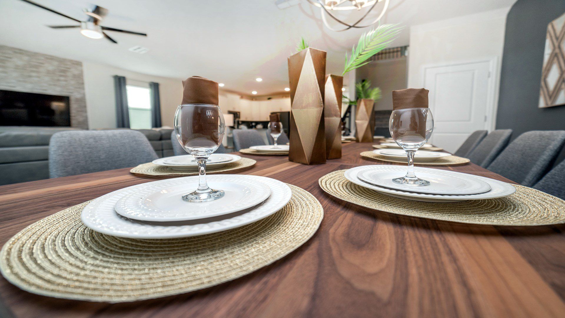 Elegant dining setup with modern accents, perfect for shared meals!