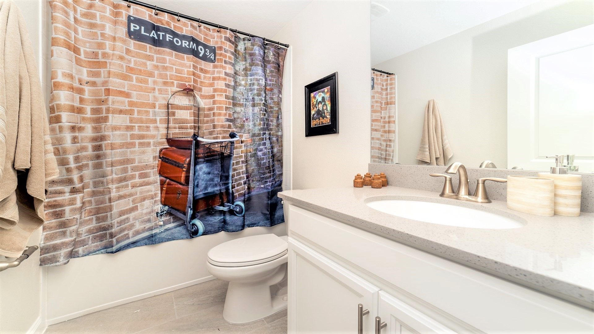Whimsical Harry Potter-themed bathroom with stylish modern touches!