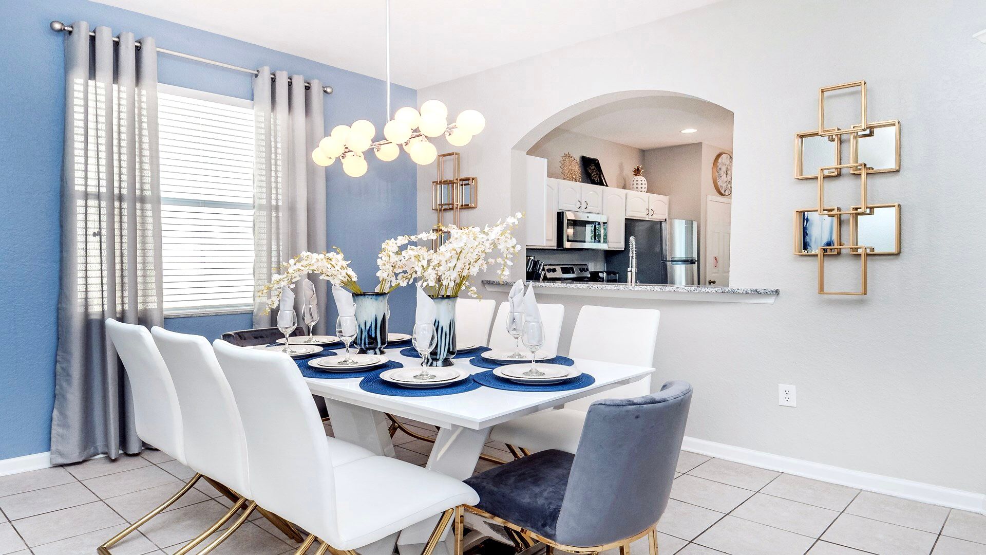 Elegant dining area with modern touches, perfect for stylish gatherings and memorable meals!