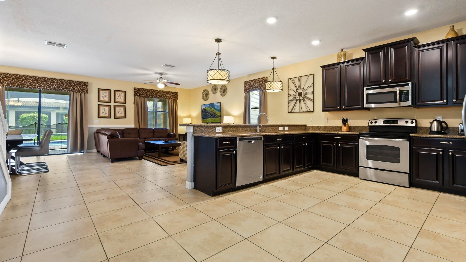 Modern kitchen seamlessly integrated with a sleek mini bar