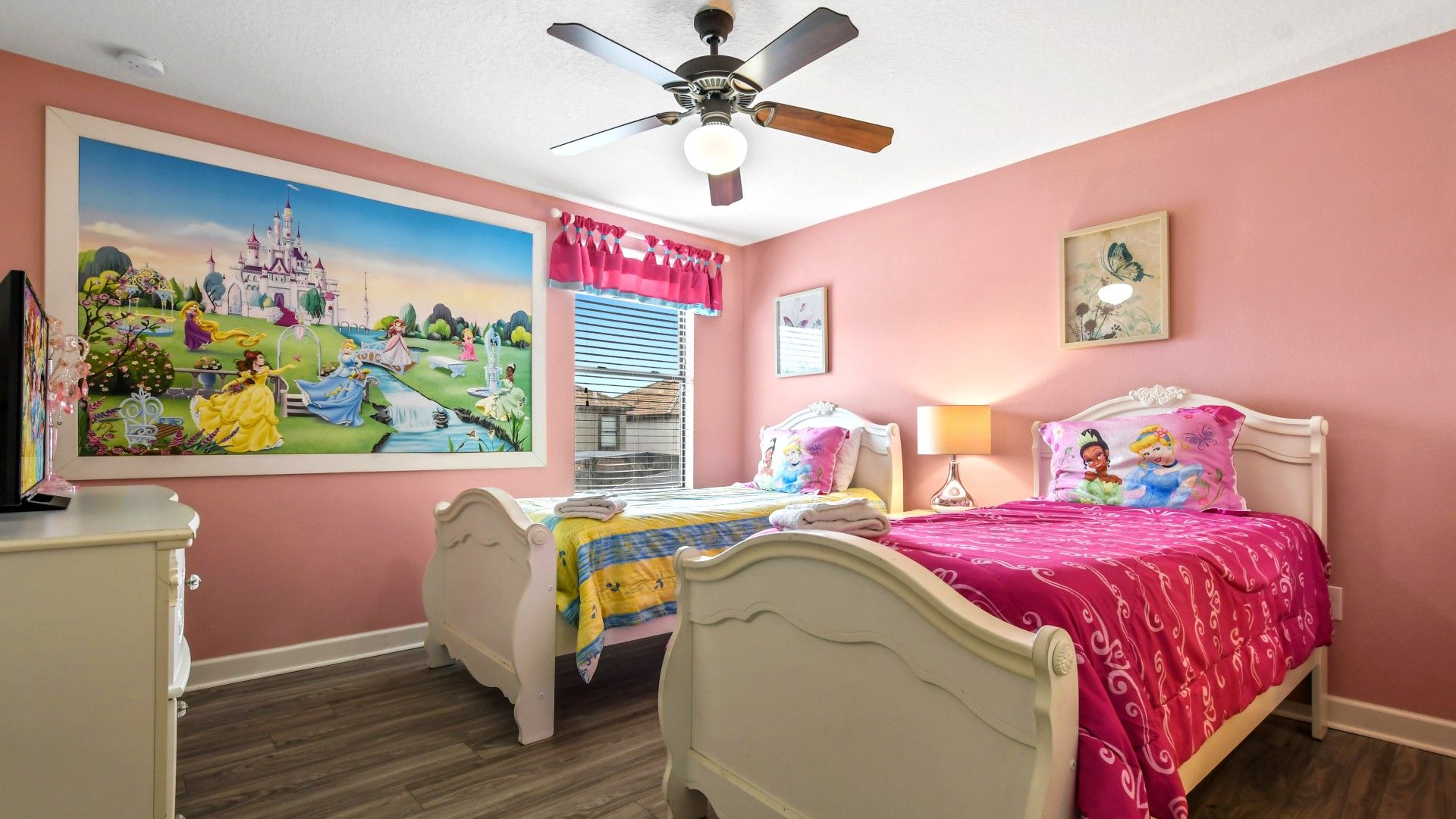 Charming 2-beds with a Disney Princess theme, incorporating enchanting decor,