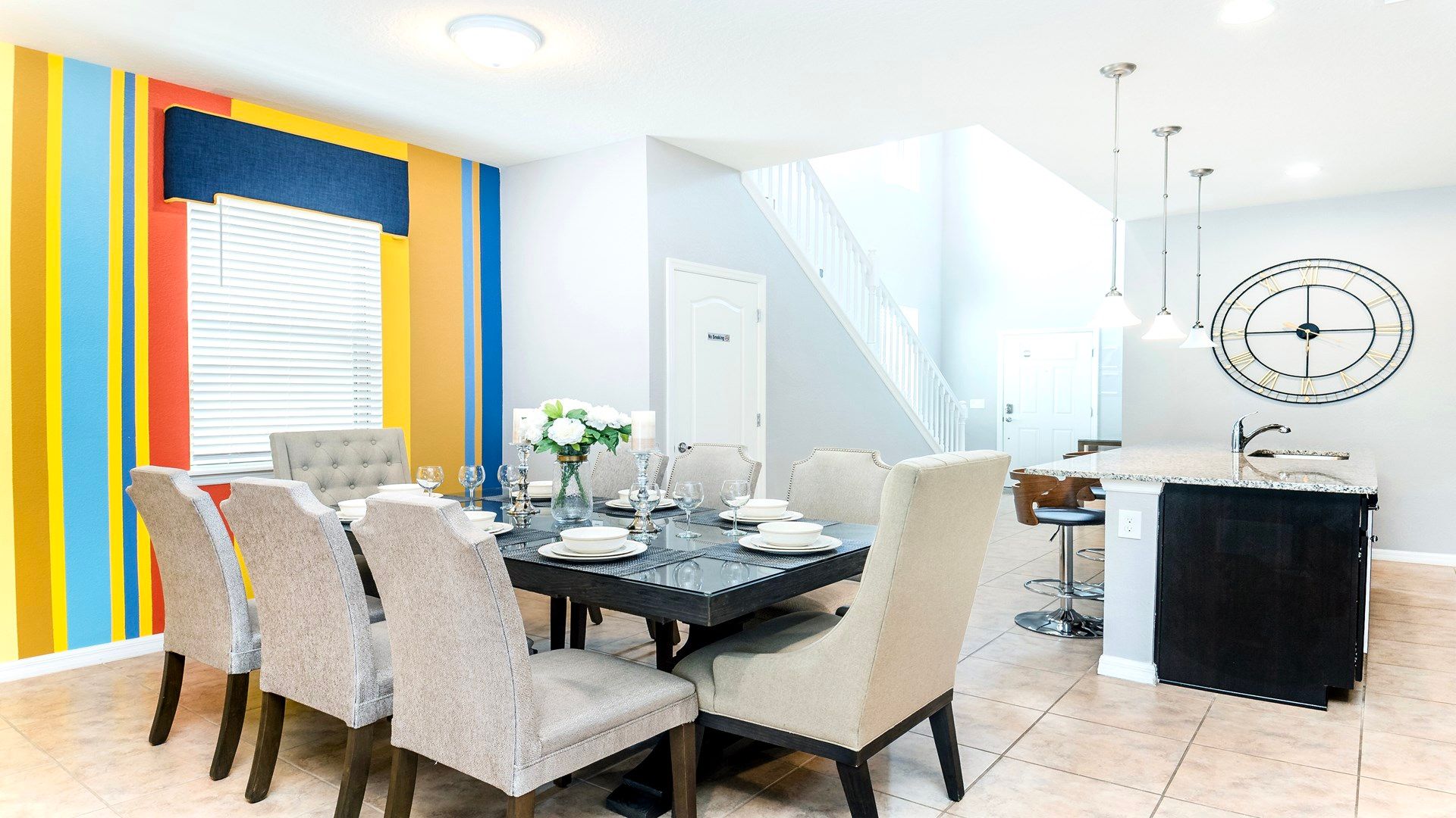 Dining Table: Spacious and inviting, the 8-seater table