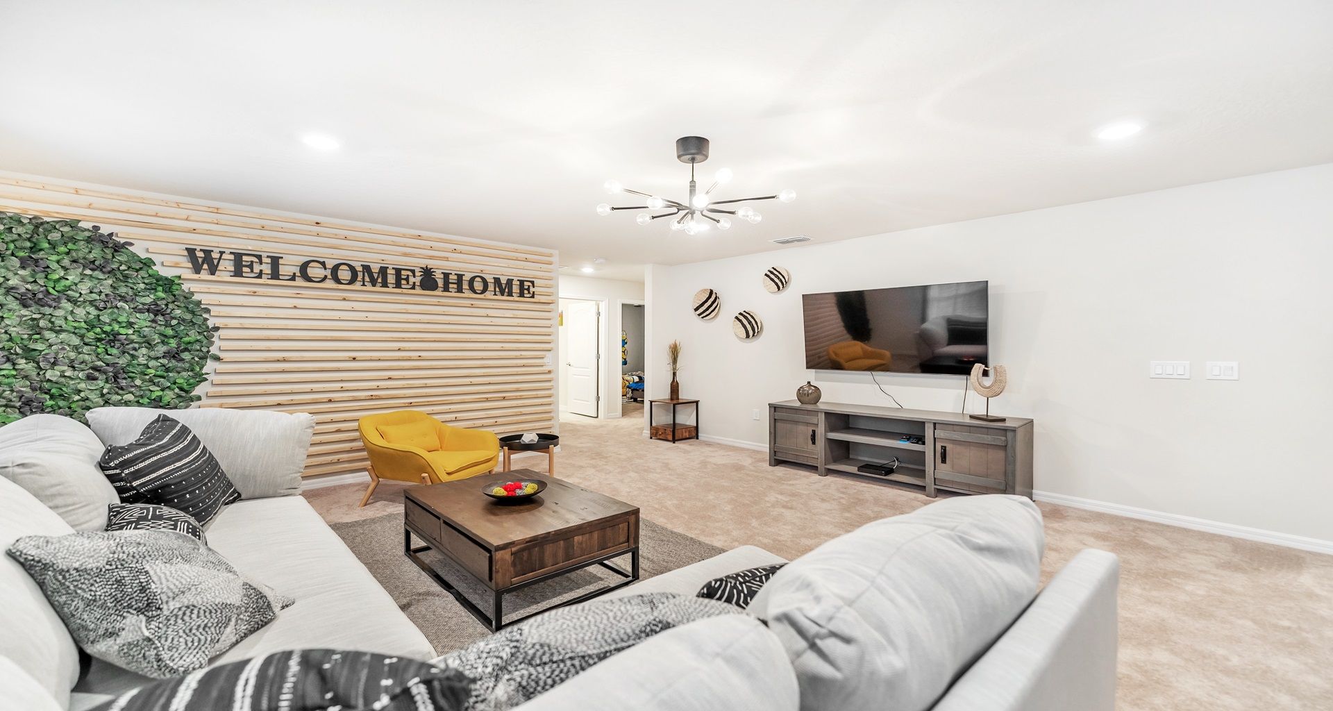 Sophisticated living room, plush furnishings, creating comfort