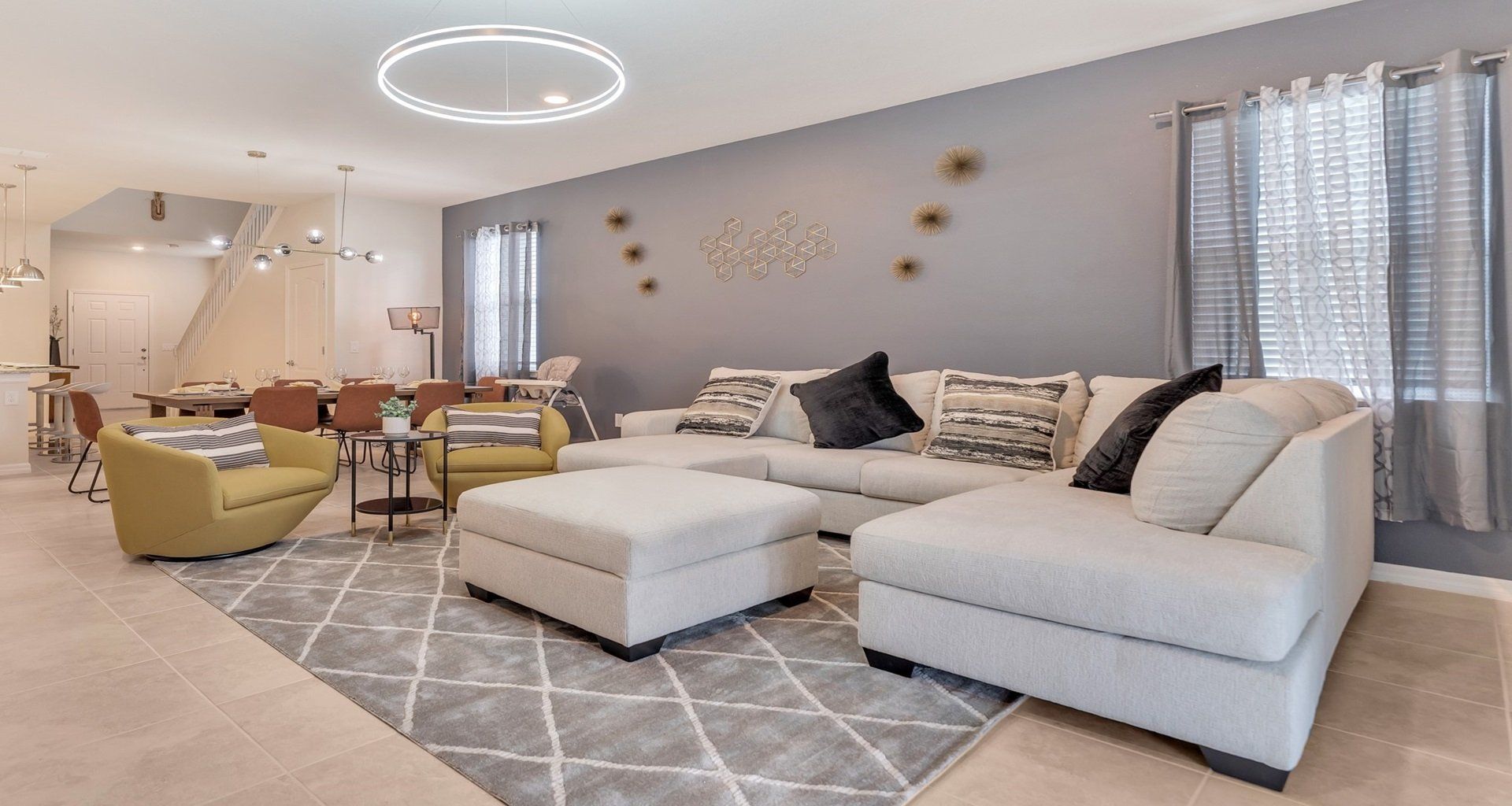 Sophisticated living room, plush furnishings, creating comfort