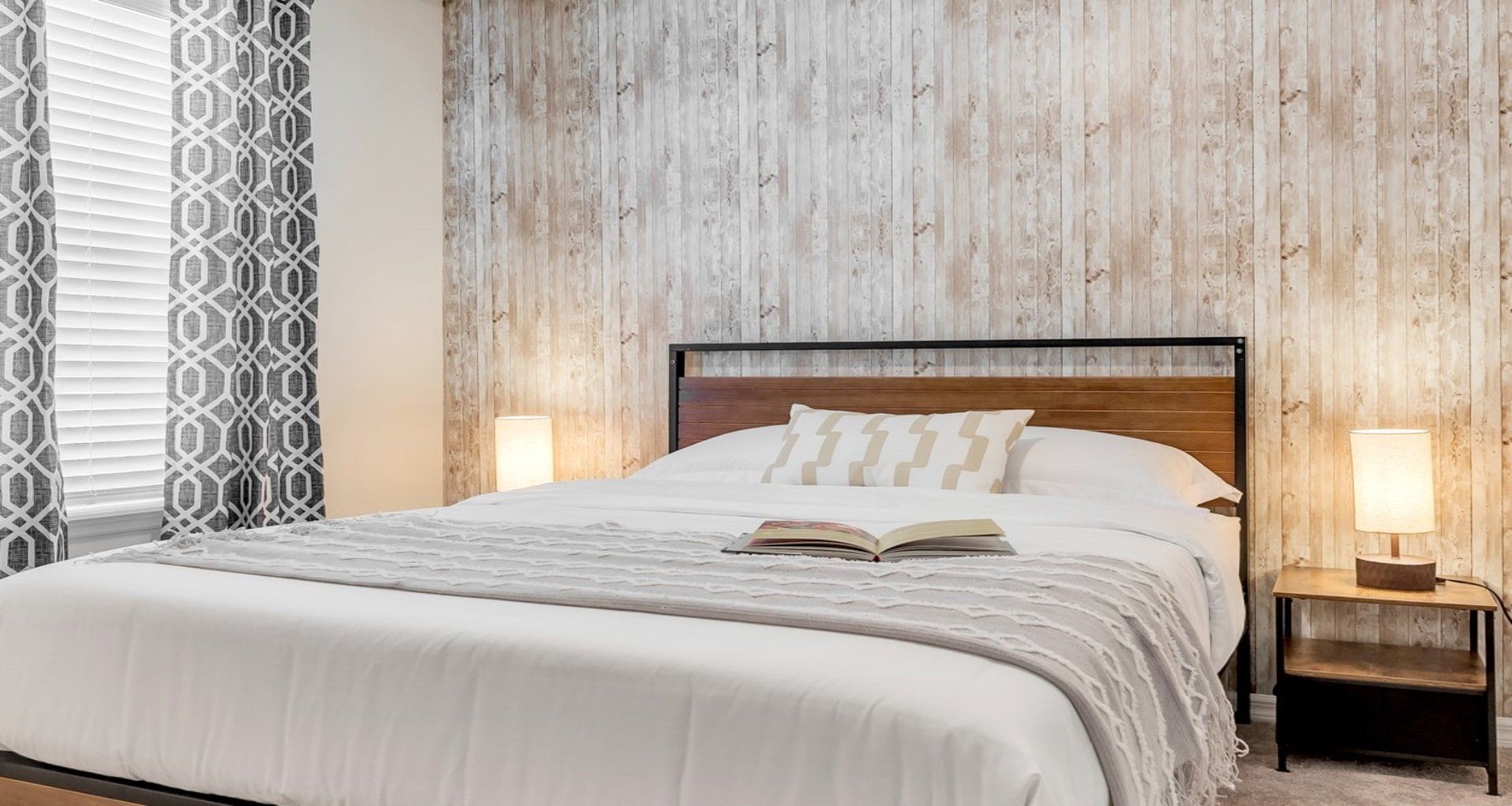 Cozy bedroom adorned with window blinds