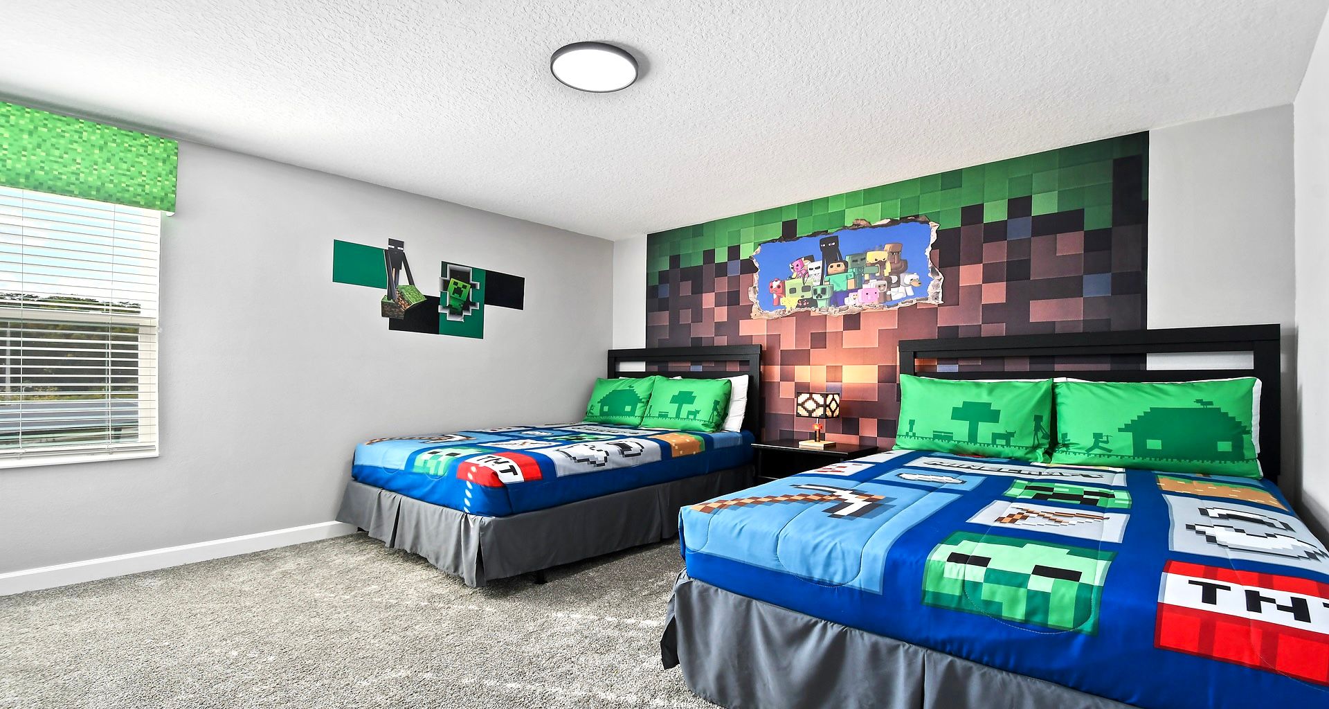 Immerse yourself in a Minecraft-themed bedroom, where pixelated decor and vibrant colors transform the space into a playful and creative haven..