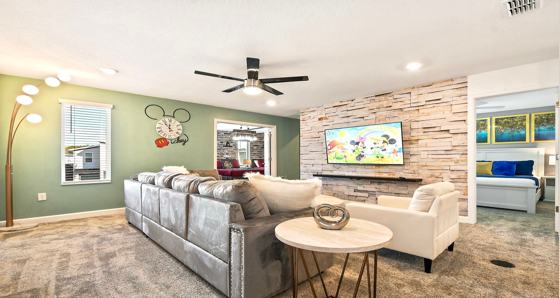 Relaxing lounge area adorned with a comfortable sofa, creating an inviting space for unwinding.