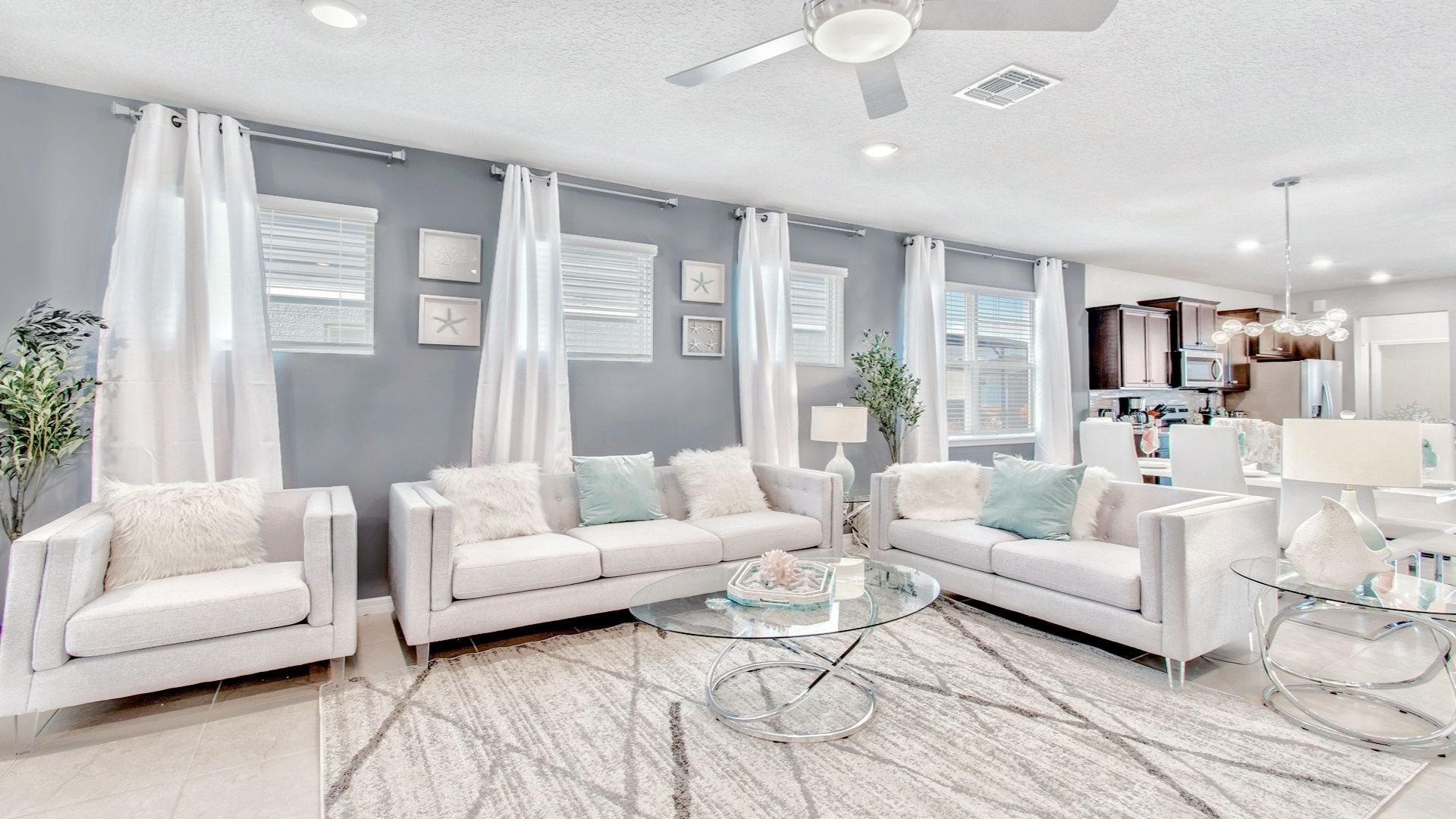 Spacious living room with multiple comfortable couches