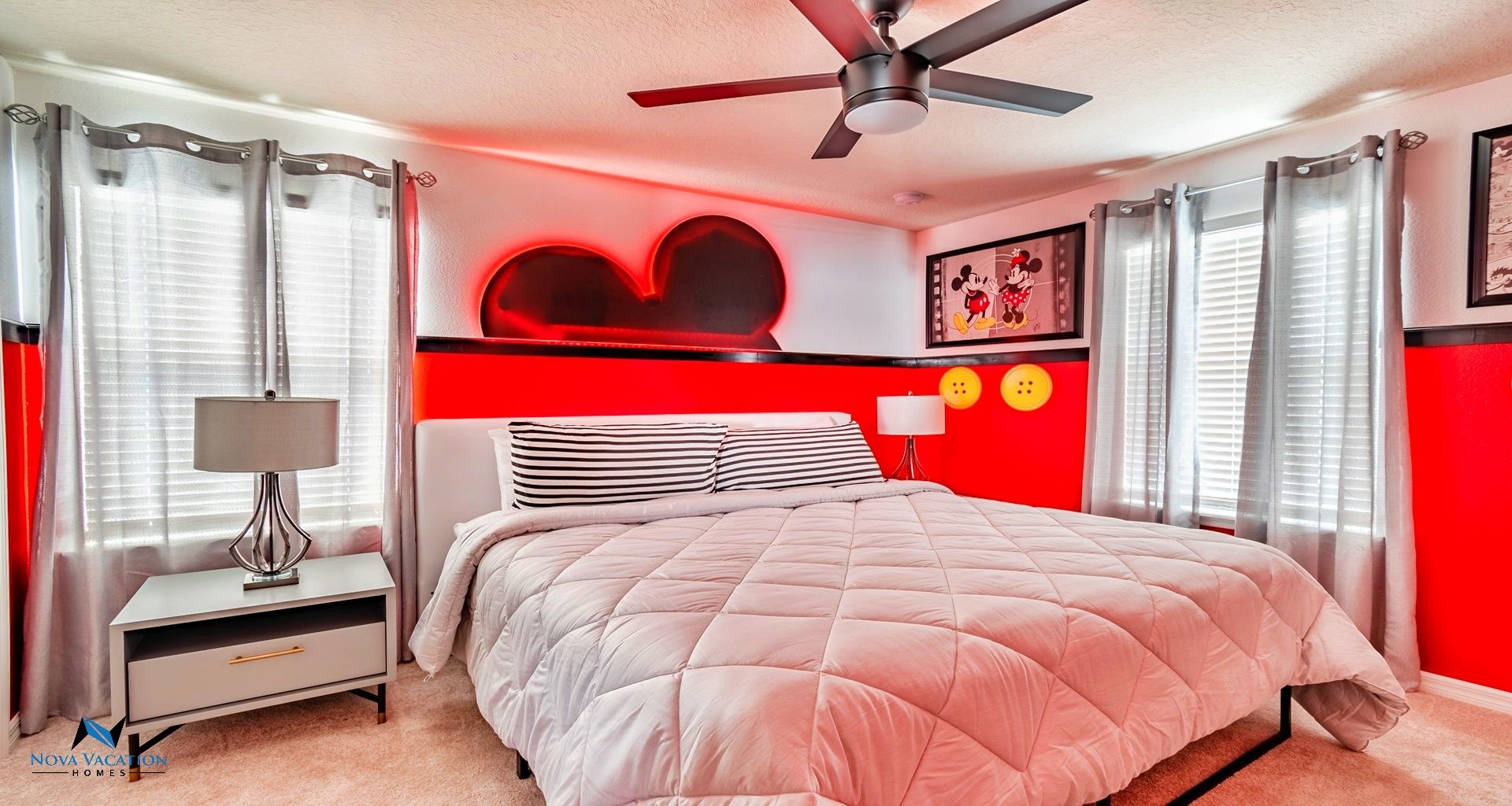 Mickey Mouse themed room offering a spacious king-sized bed.