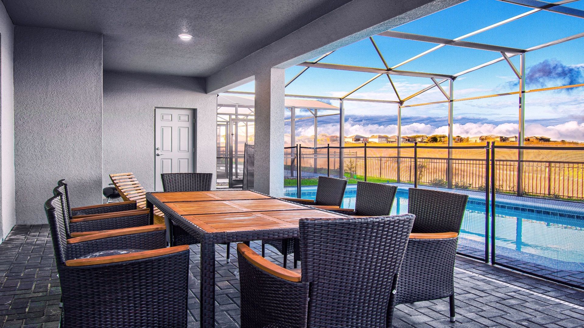 Poolside Seating: Enjoy outdoor comfort with seating by the pool.