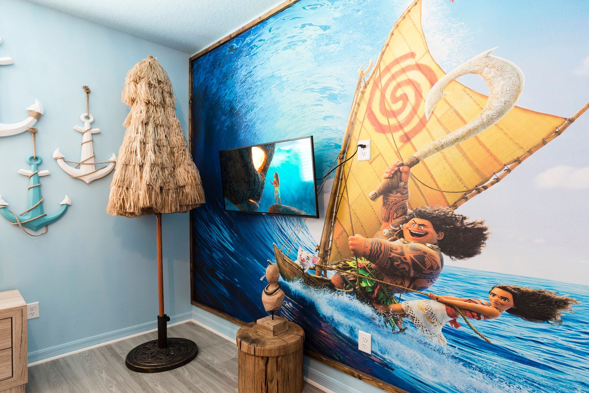 Adventure-themed room with nautical decor and vibrant island vibes!