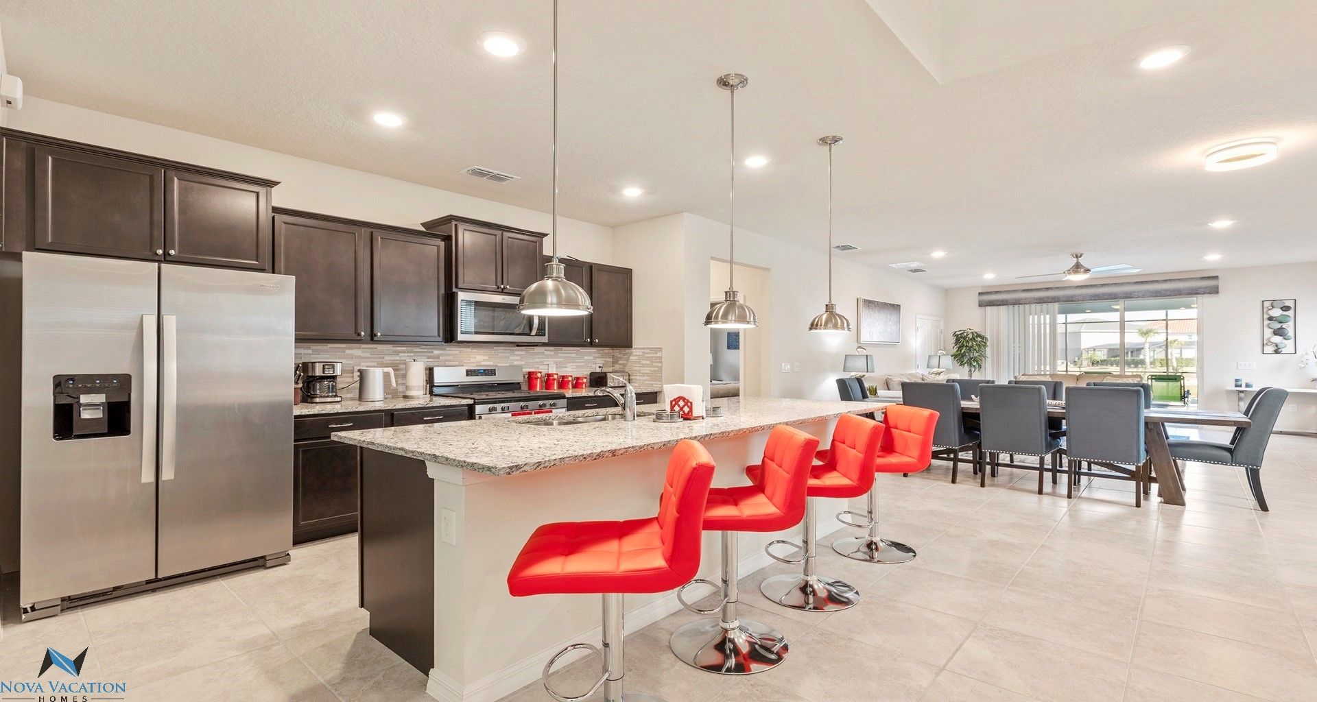 Island kitchen with stools for casual meals & chats