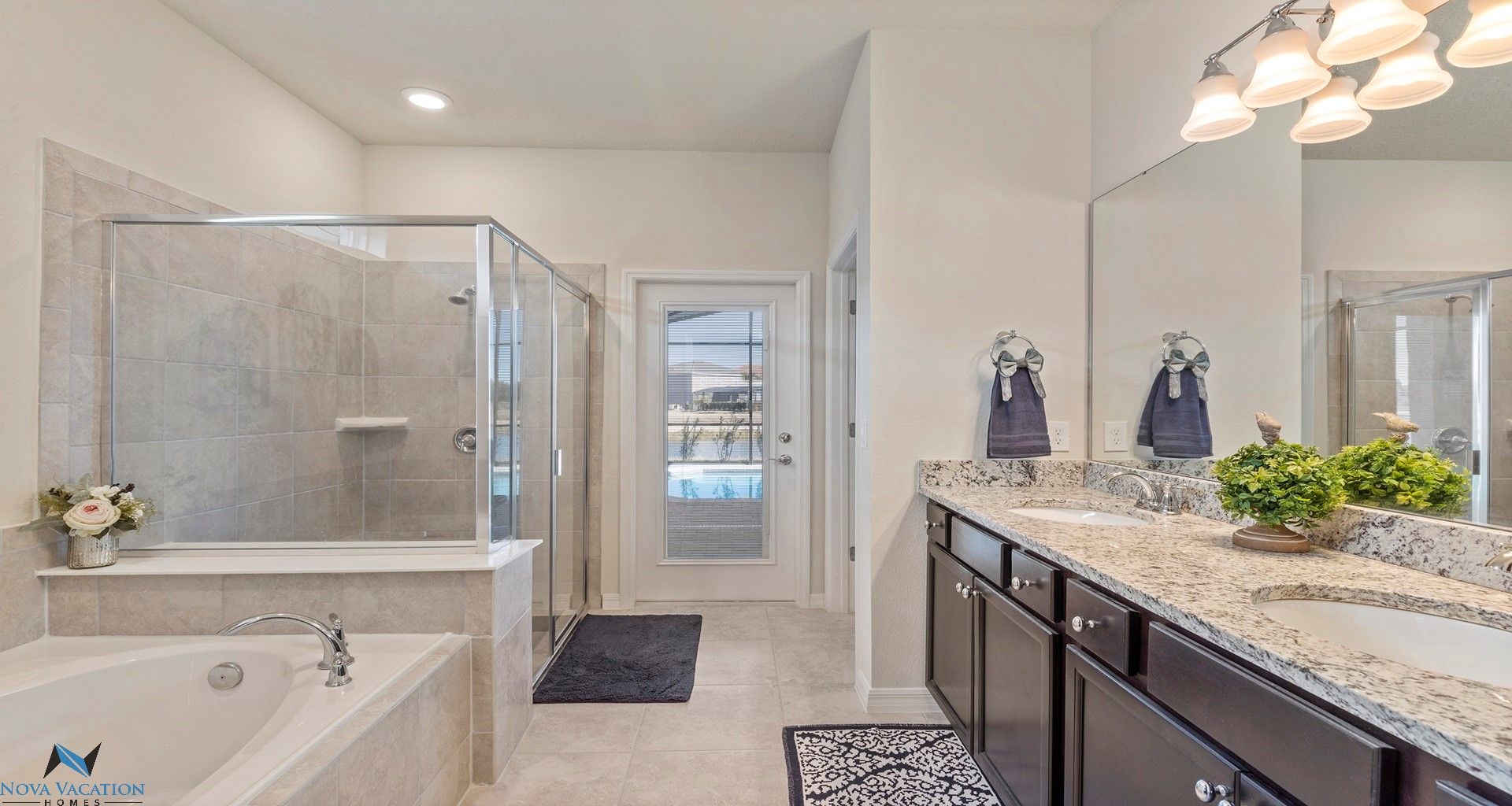 Bathroom connects to outside private pool.