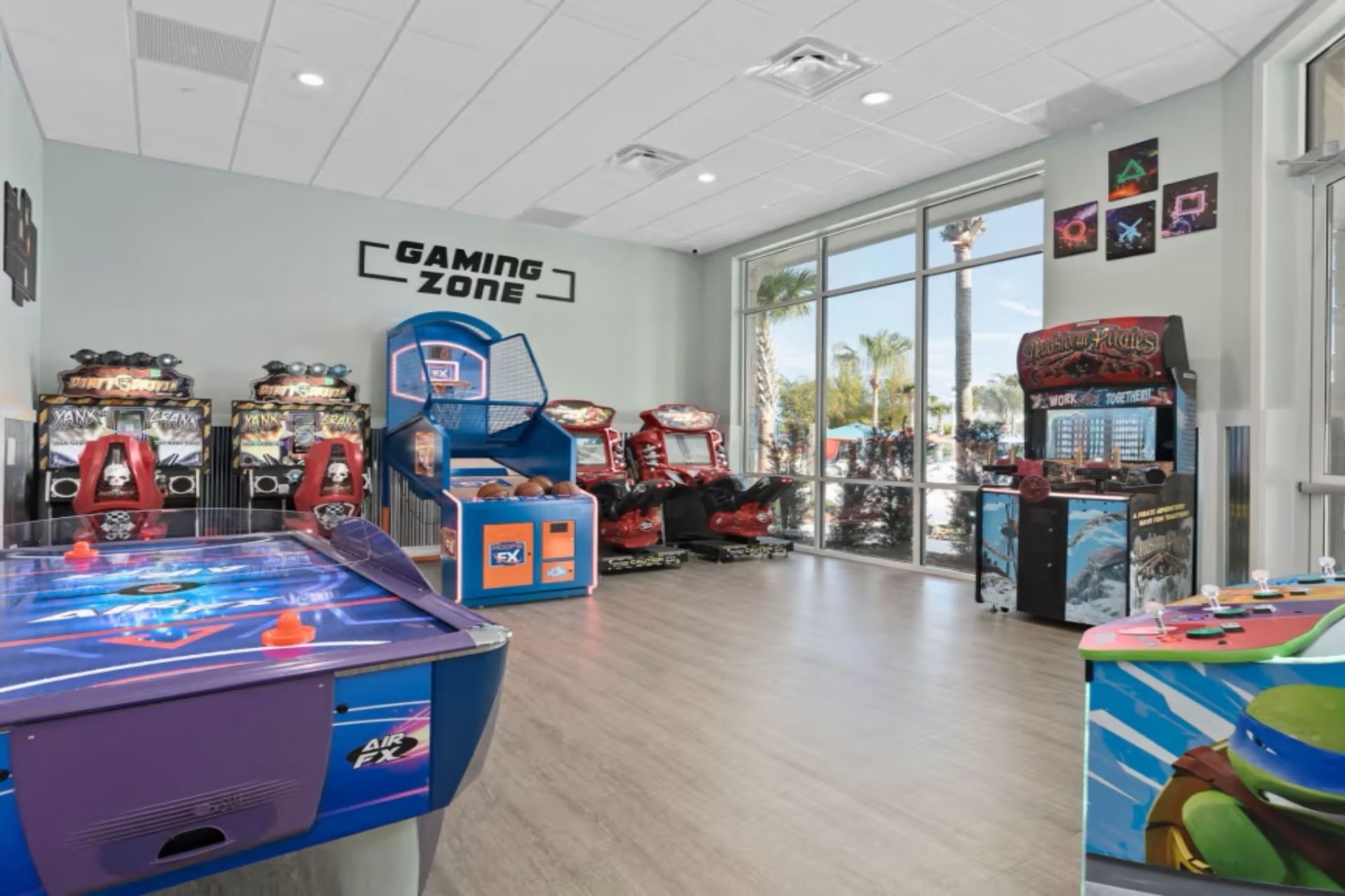 Exciting gaming zone with arcade classics, air hockey, and interactive fun!