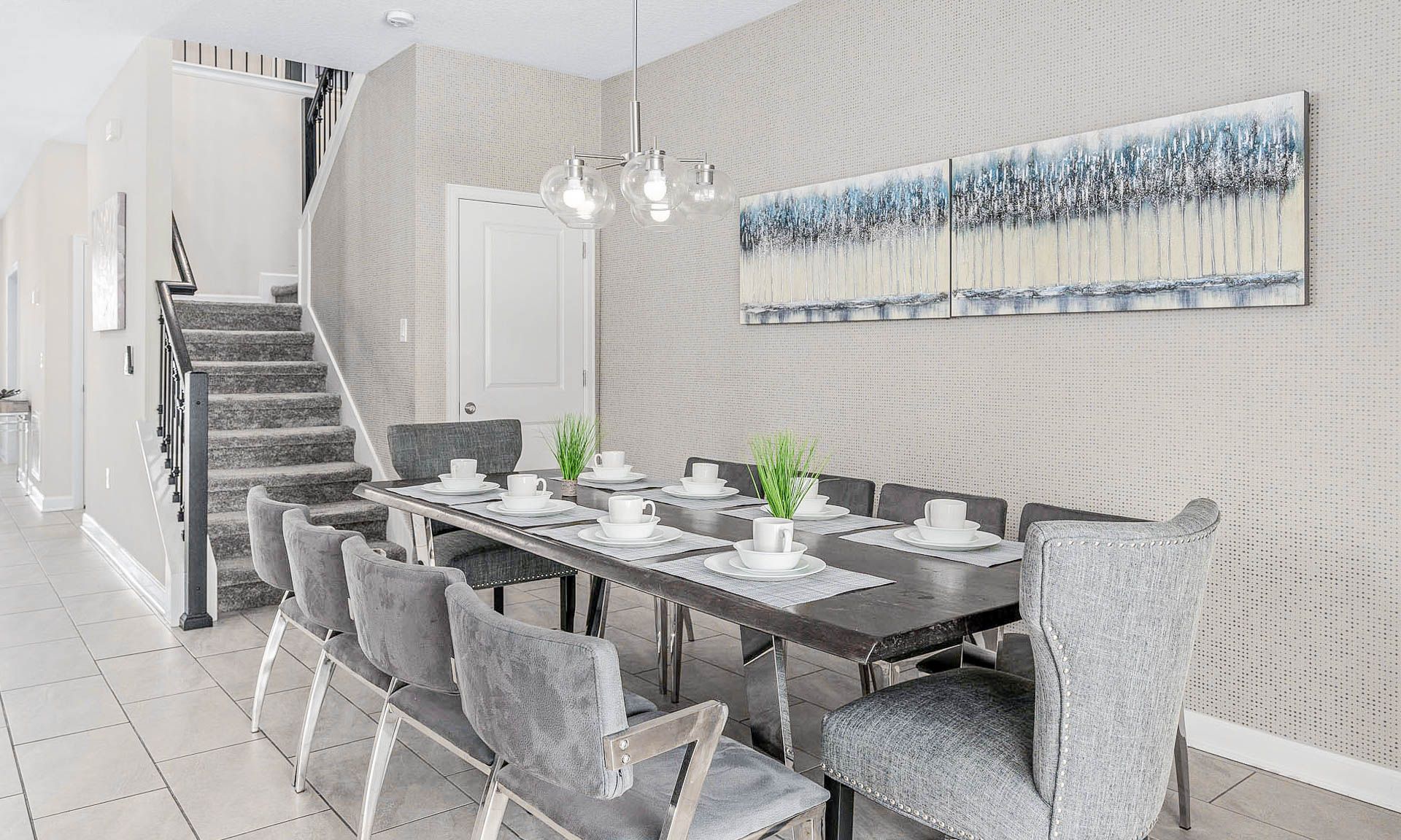 Chic dining area with modern decor, elegant seating, and a cozy ambiance!