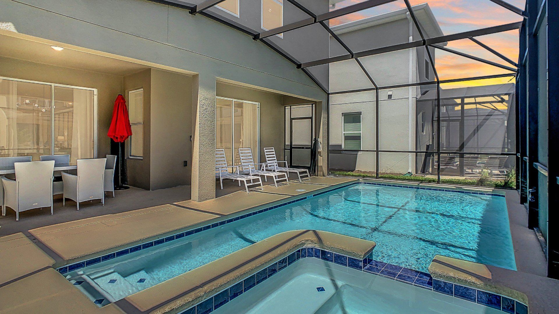 Dive into relaxation! Luxurious private pool and spa with sunset views to unwind after a day of exploring.