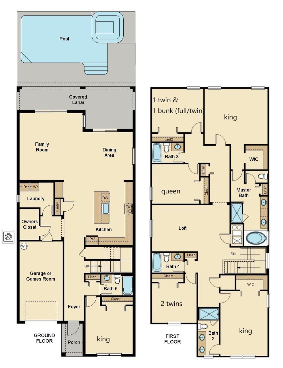 Spacious two-story home with a private pool, multiple bedrooms, and modern amenities