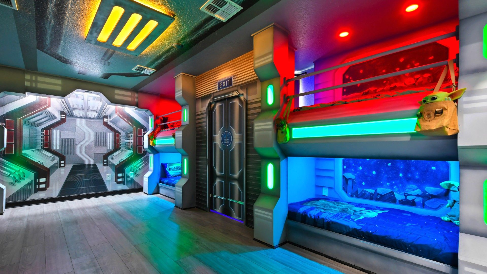 Stylishly furnished Star Wars kid room with awesome lights