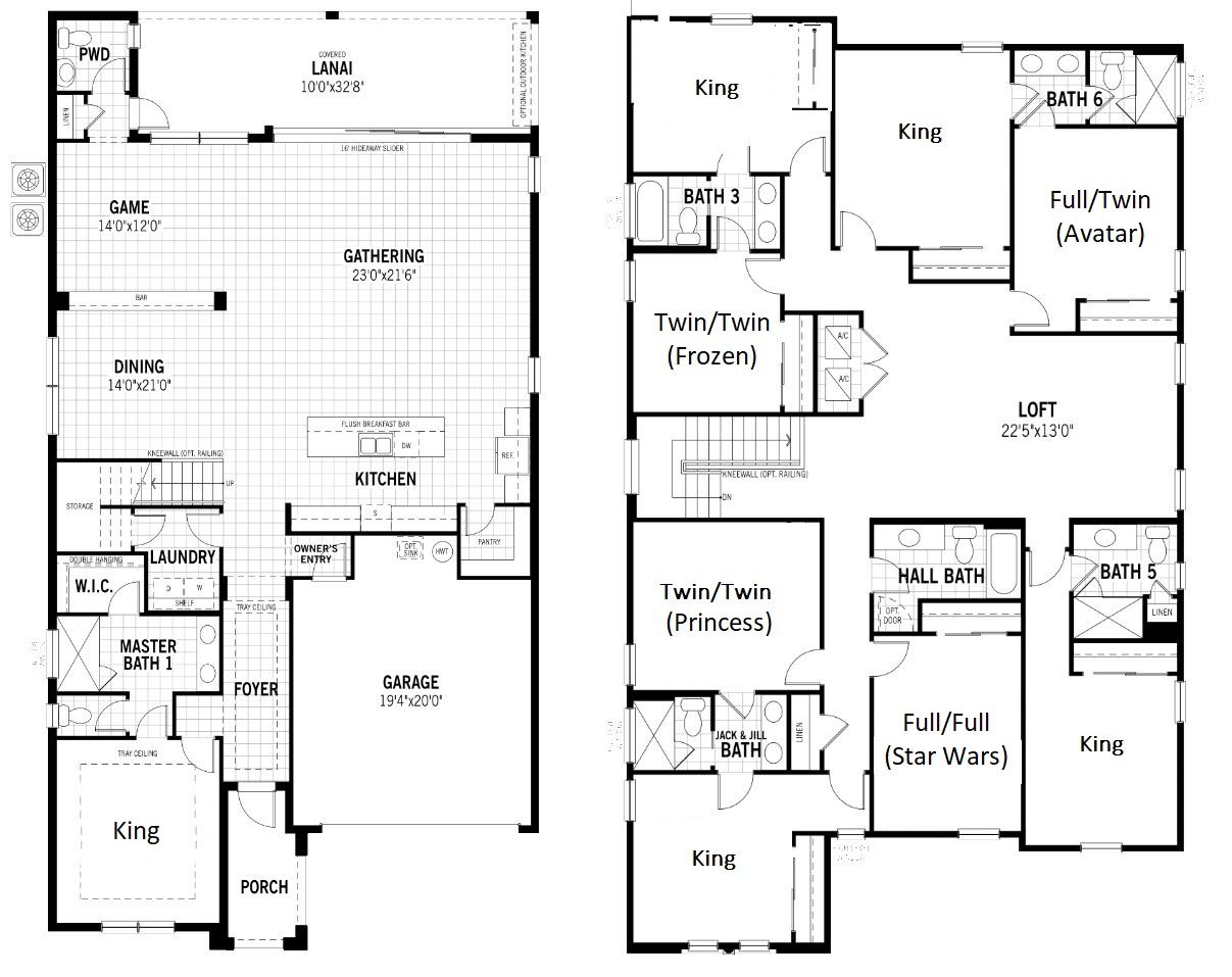 Spacious 8BR villa with themed bedrooms, multiple baths, game room, and lanai
