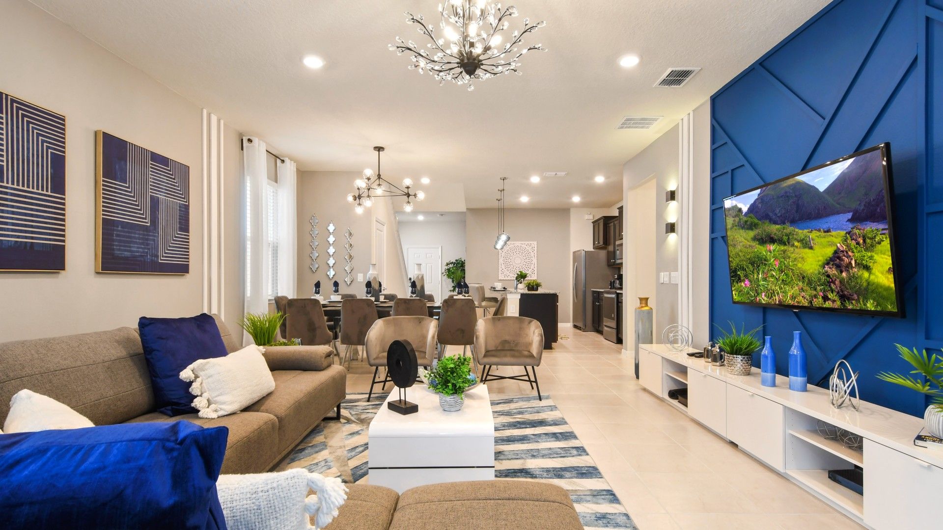 Kick back and relax in our spacious living room, where you can unwind with your favorite book or movie.