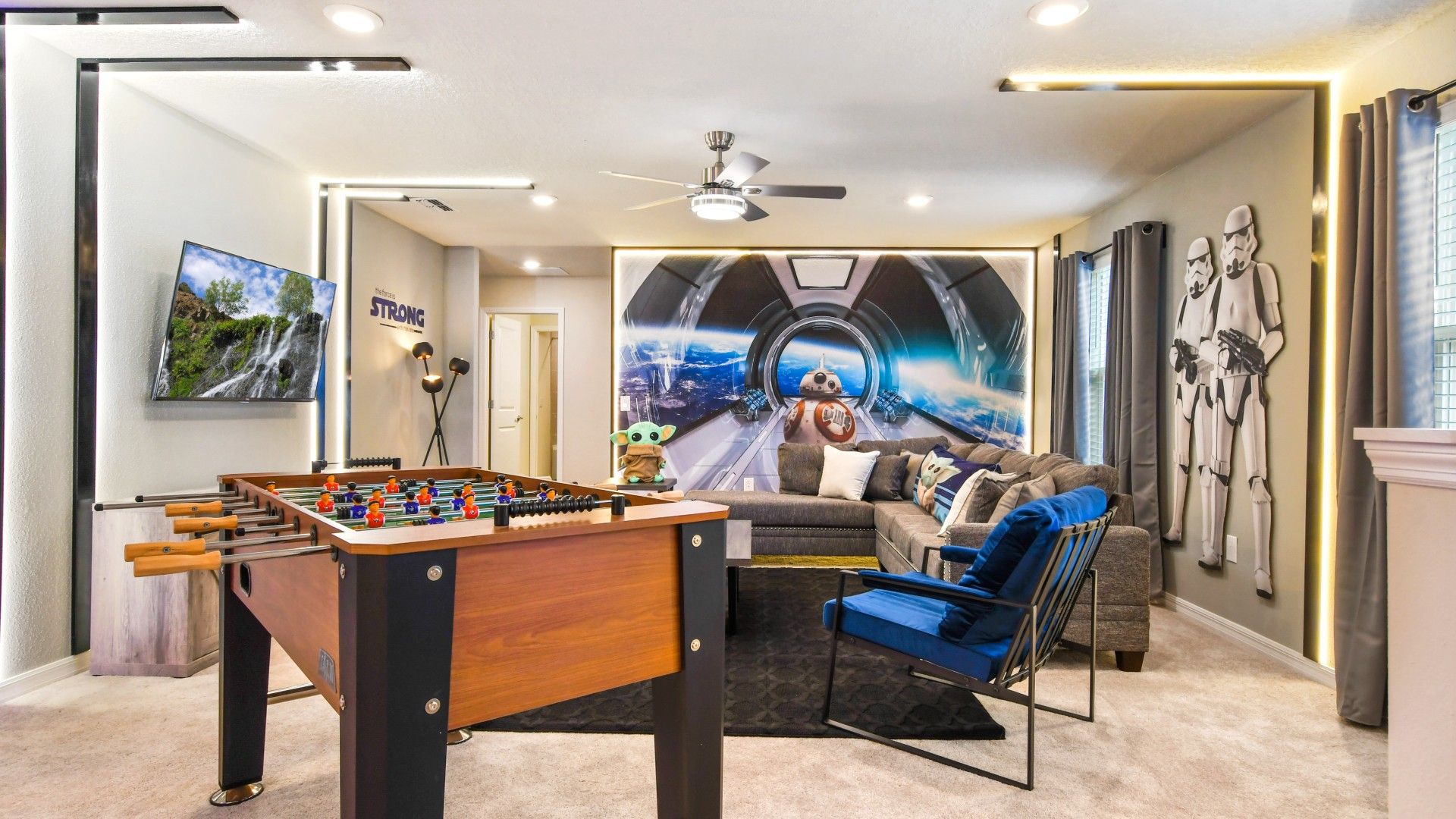 Have a few rounds of foosball with friends in the upstairs game loft