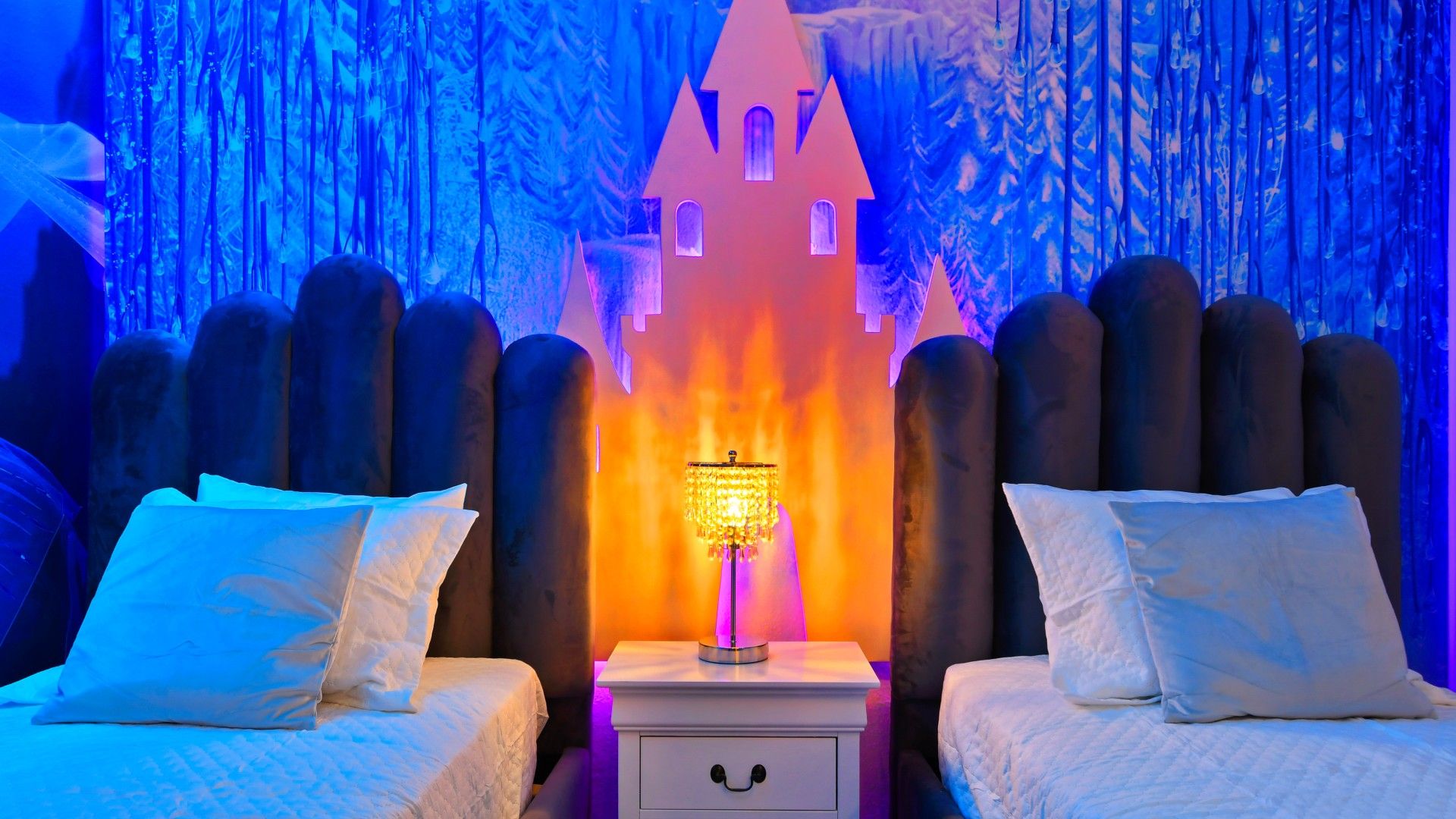 Enchanted Frozen-Themed Room: Cozy Beds, Castle Glow & Magical Vibes!