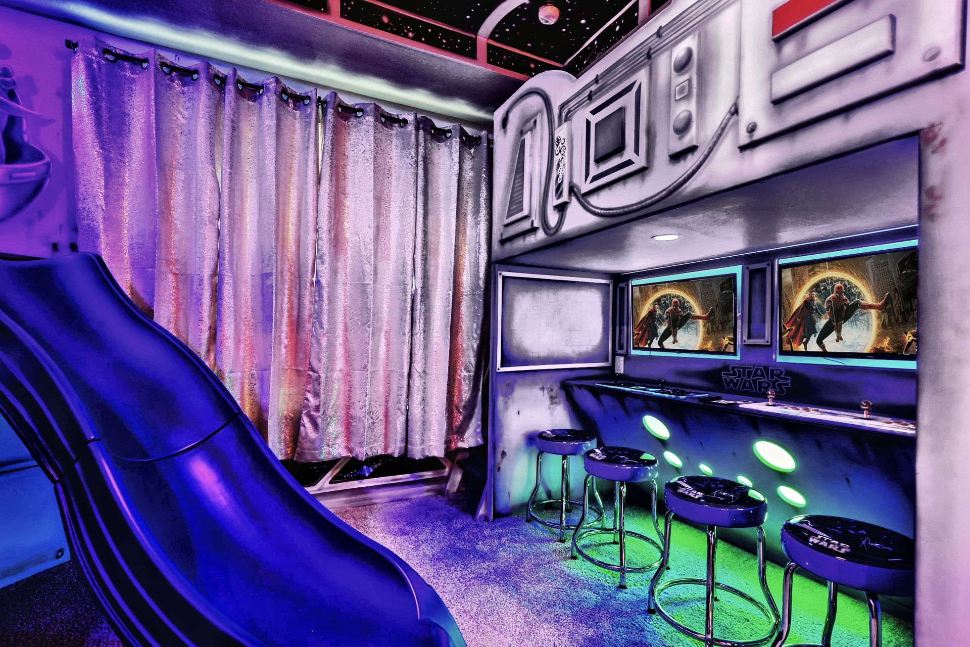 Futuristic Star Wars Room: Space-Themed Slide, Gaming Zone & Fun!