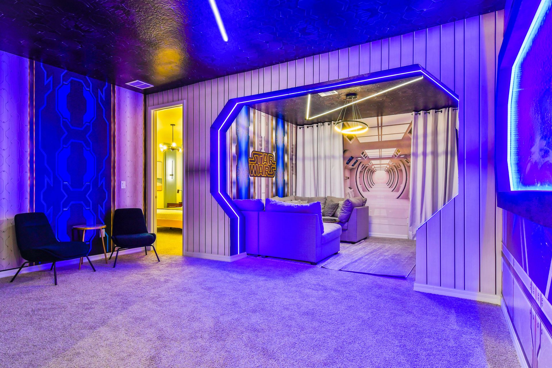 Unwind in a Star Wars-inspired space, featuring decor that captures the essence of the iconic galaxy far, far away