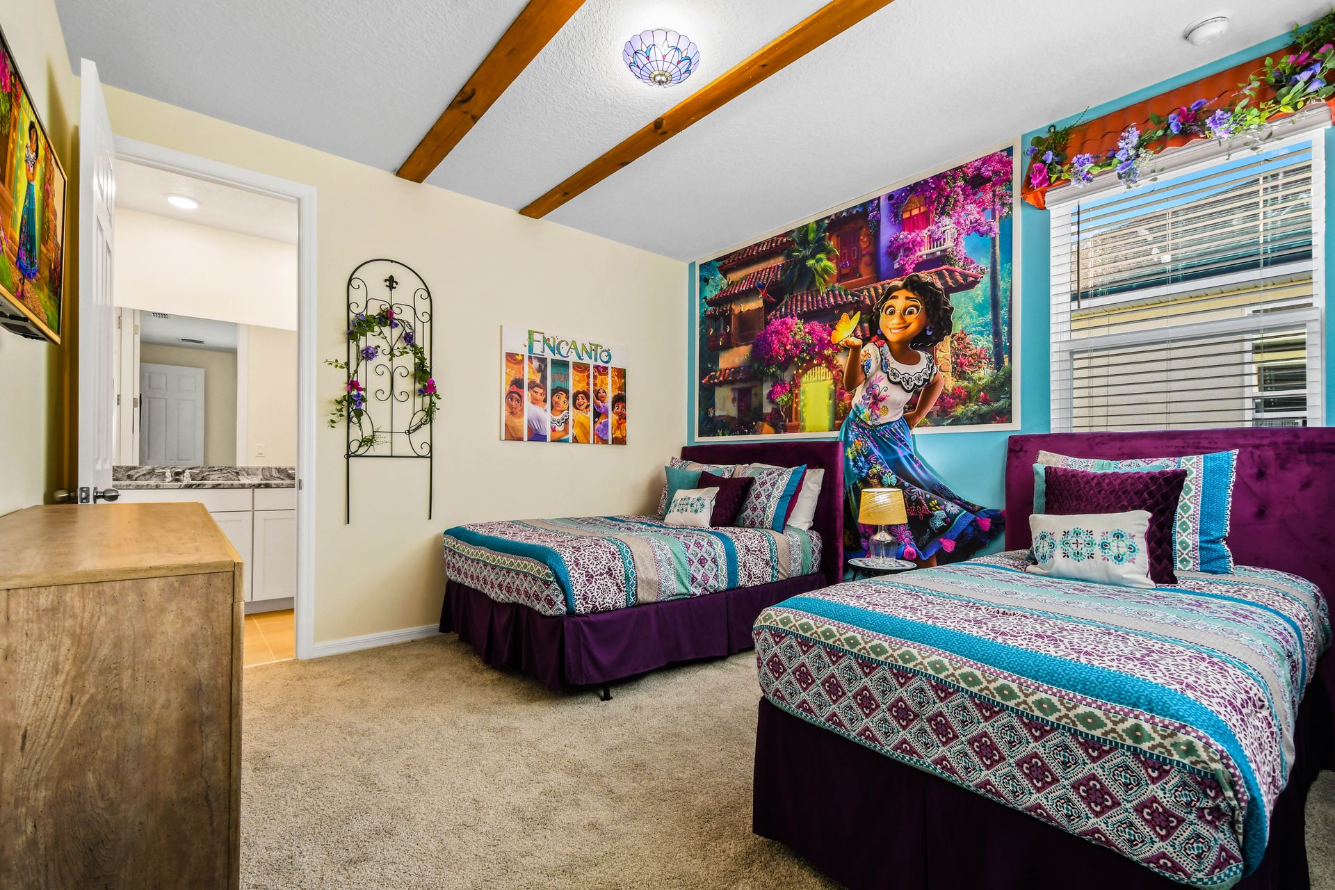 Vibrant Encanto-themed bedroom with colorful decor and magical charm!