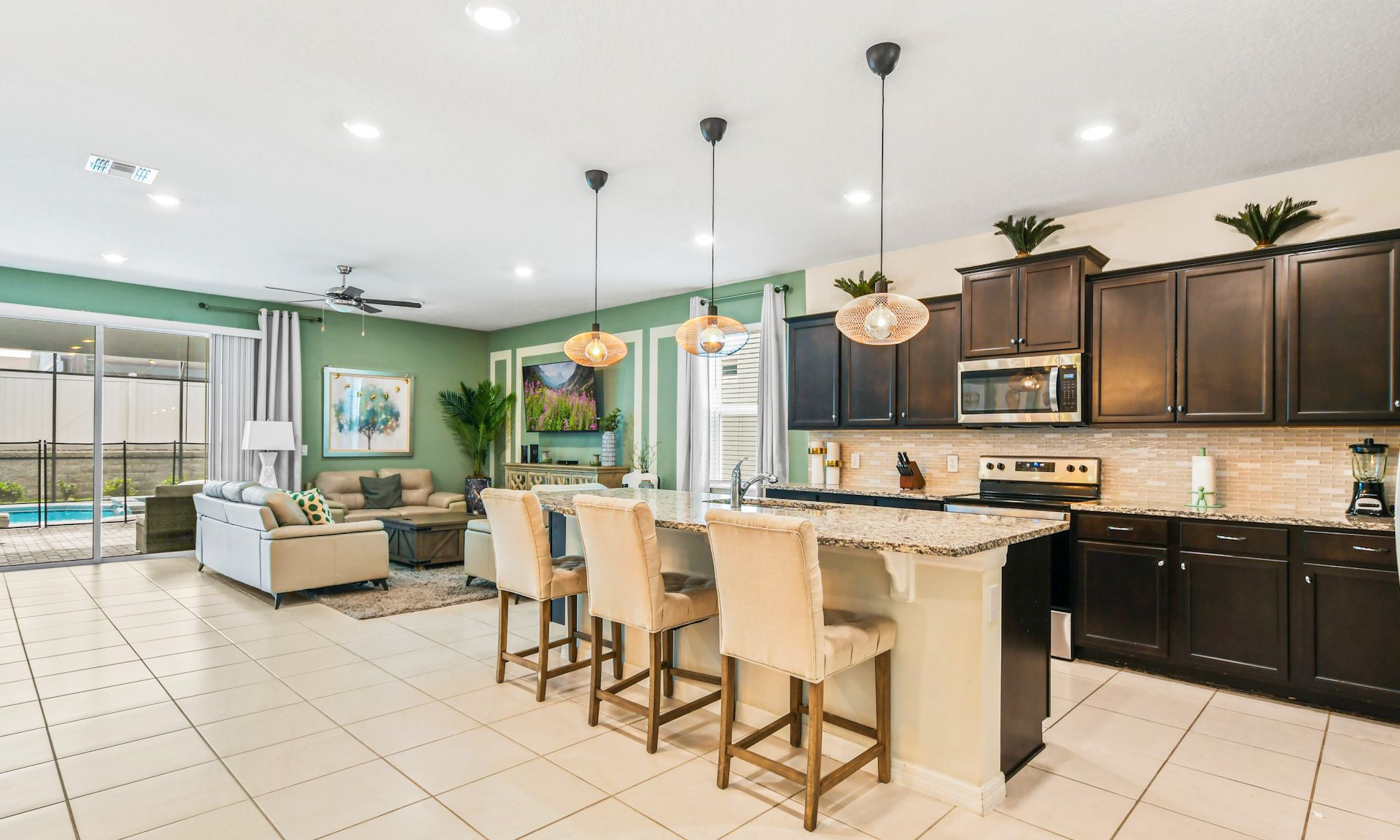 The large chef's kitchen comes equipped with everything you could need