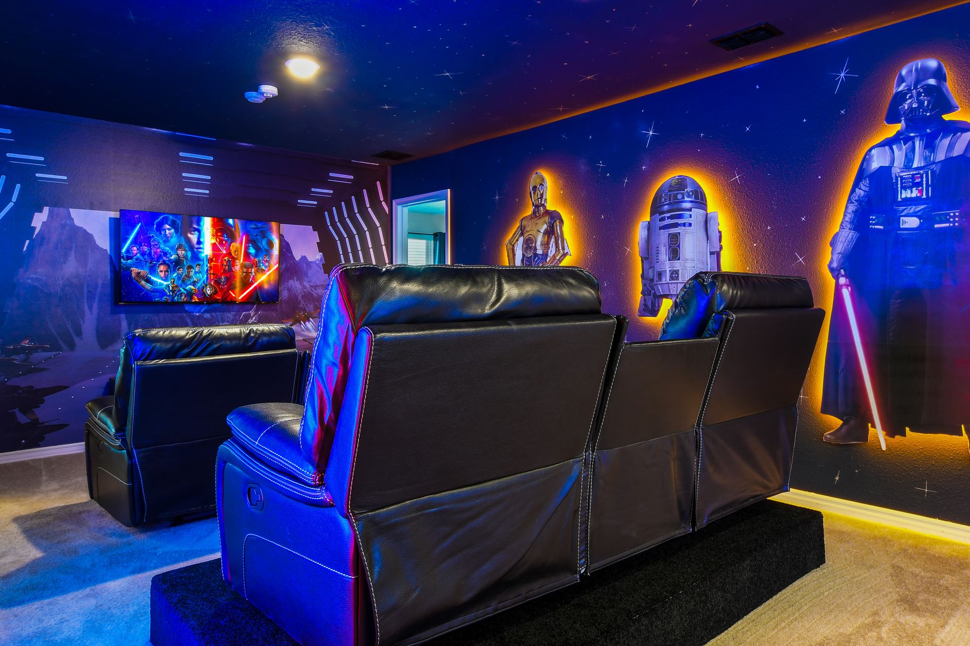 A spacious theater room offers you the best private movie experience with your family and friends.