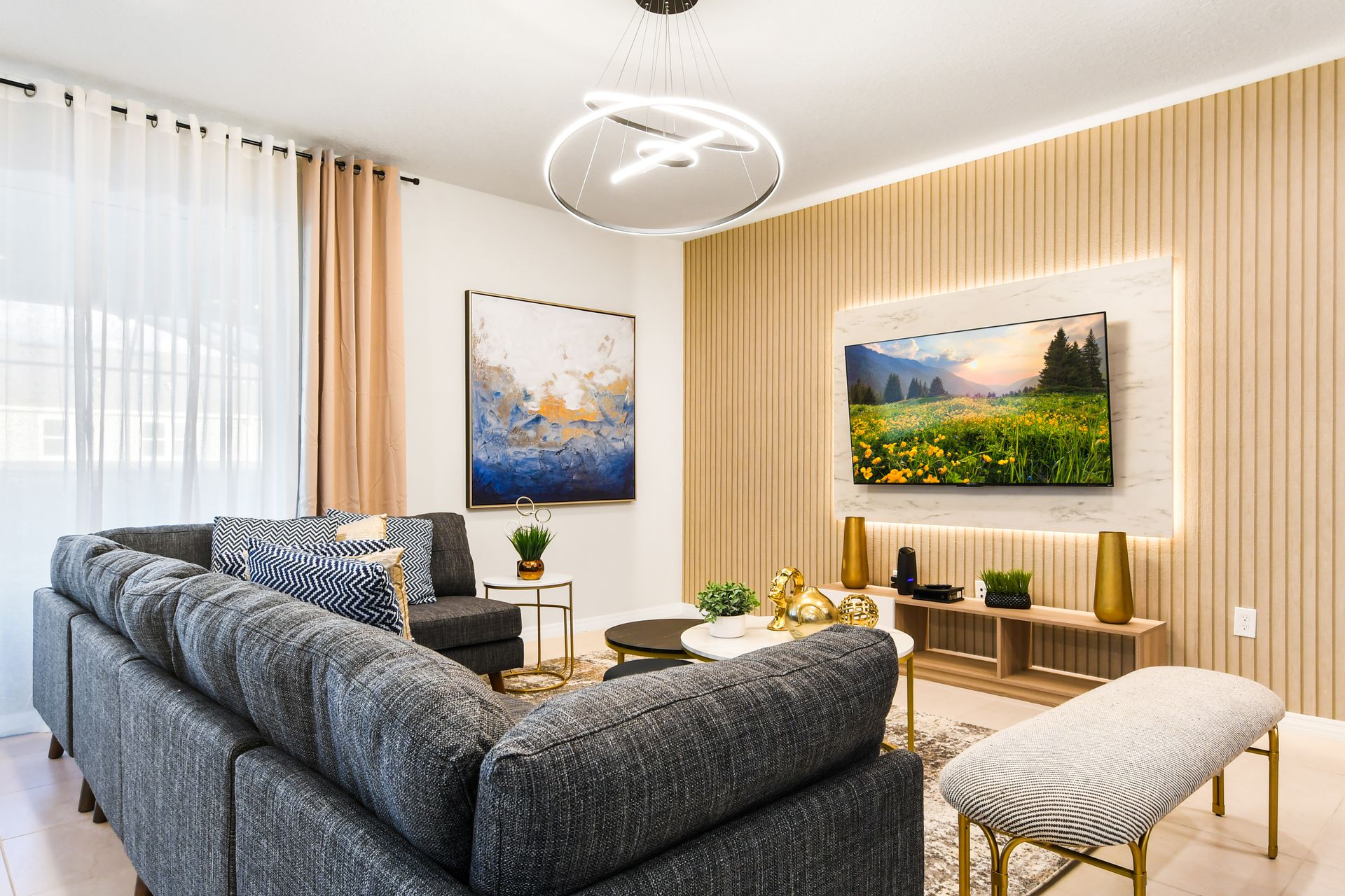 Modern cozy retreat with plush seating, chic decor, and a relaxing ambiance